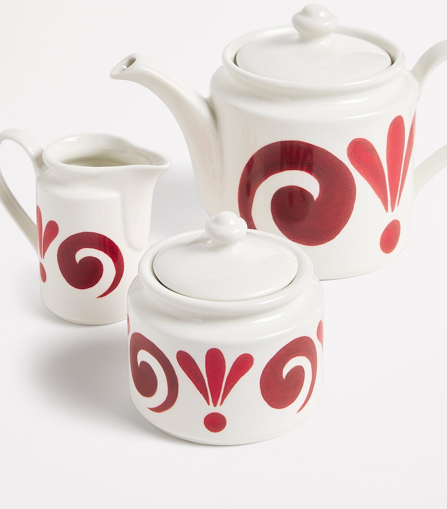 Porcelain Kallos Tea Set DEEP RED ON WHITE Image 4