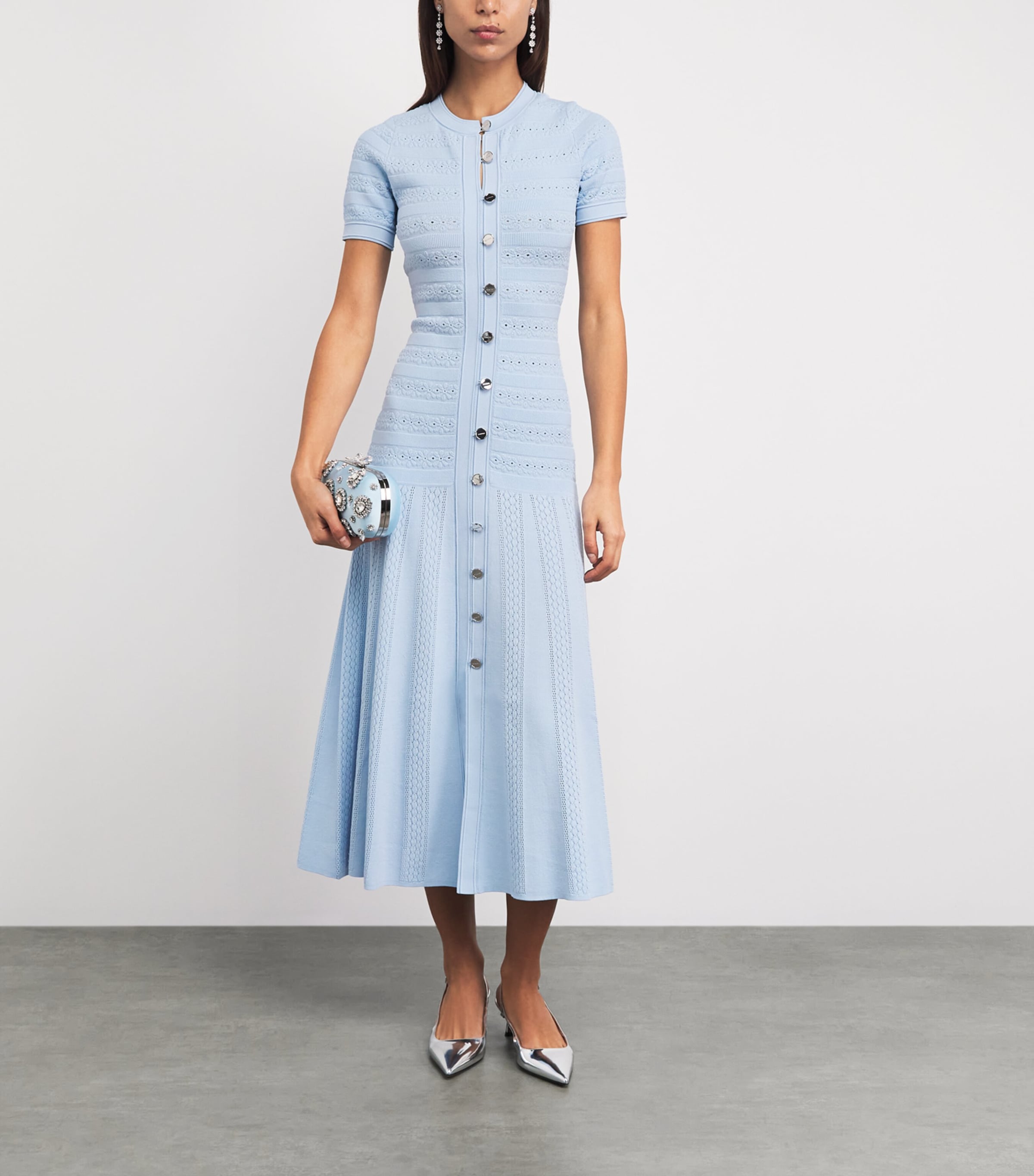 Sandro Paris Womens Knitted Midi Dress Sky Blue Image 2