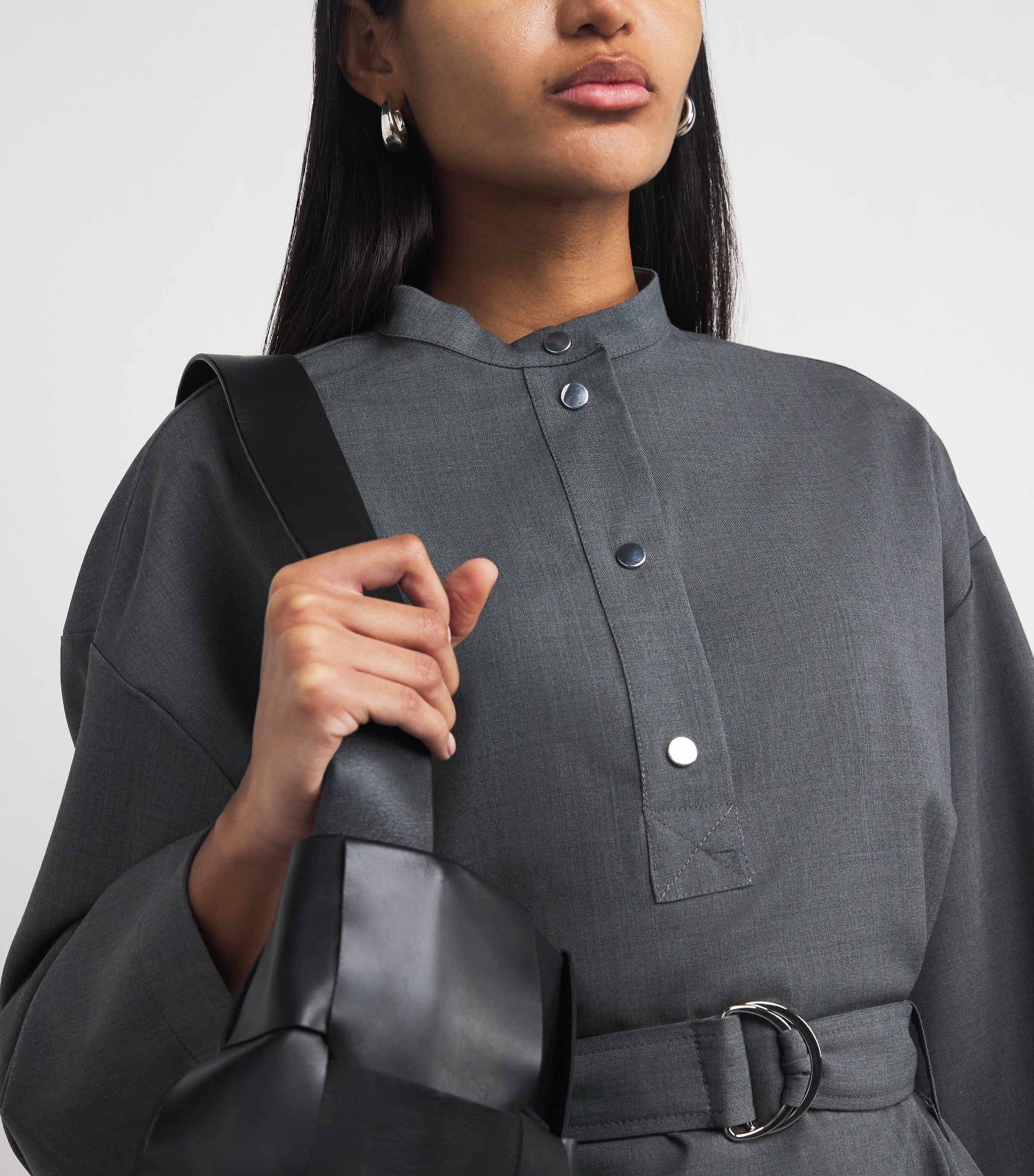 Wool-Blend Tailored Midi Dress MELANGE GREY Image 6