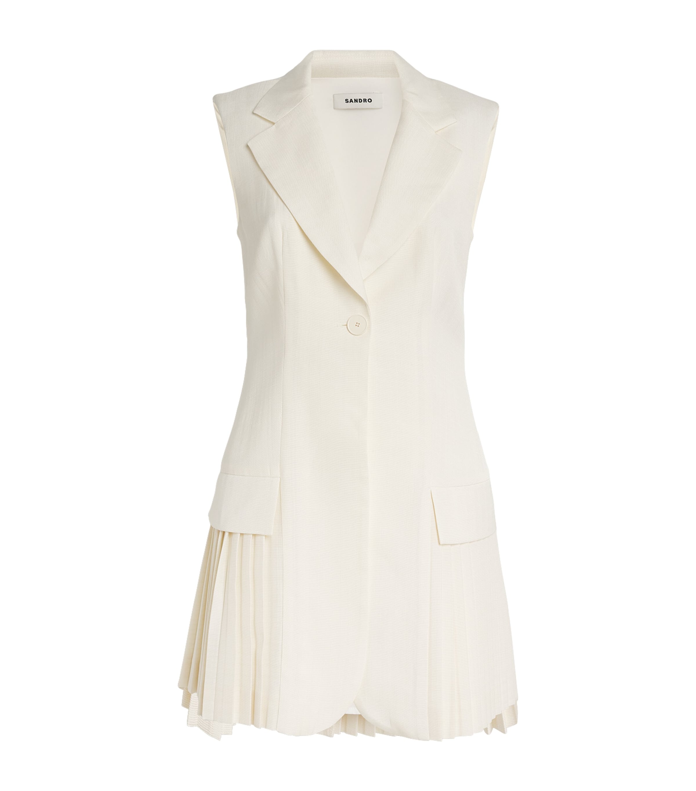 Sandro Pleated Mini Dress In Beige