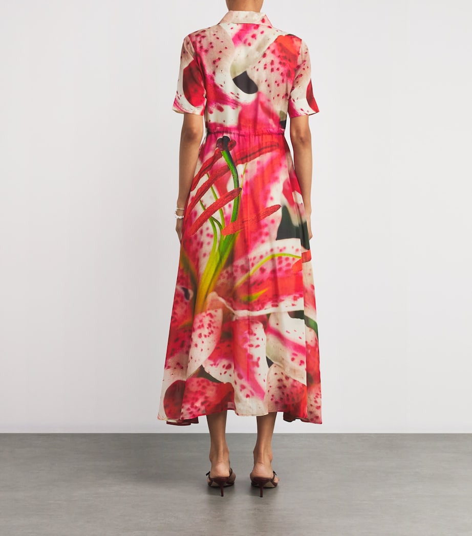Silk-Cotton Lily Print Midi Dress PINK LILY Image 3