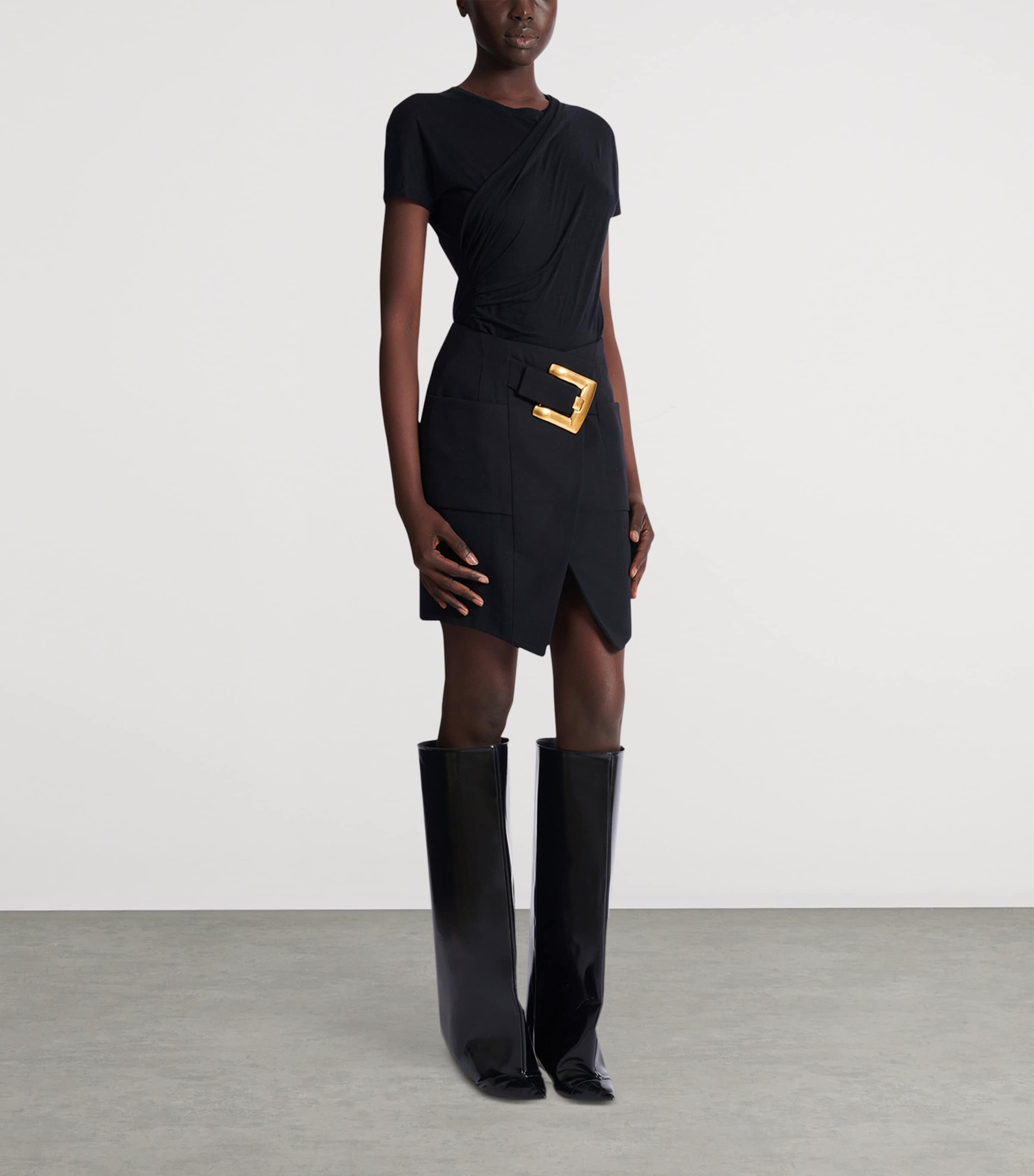 Virgin Wool Belted Mini Skirt 0PA NOIR Image 2