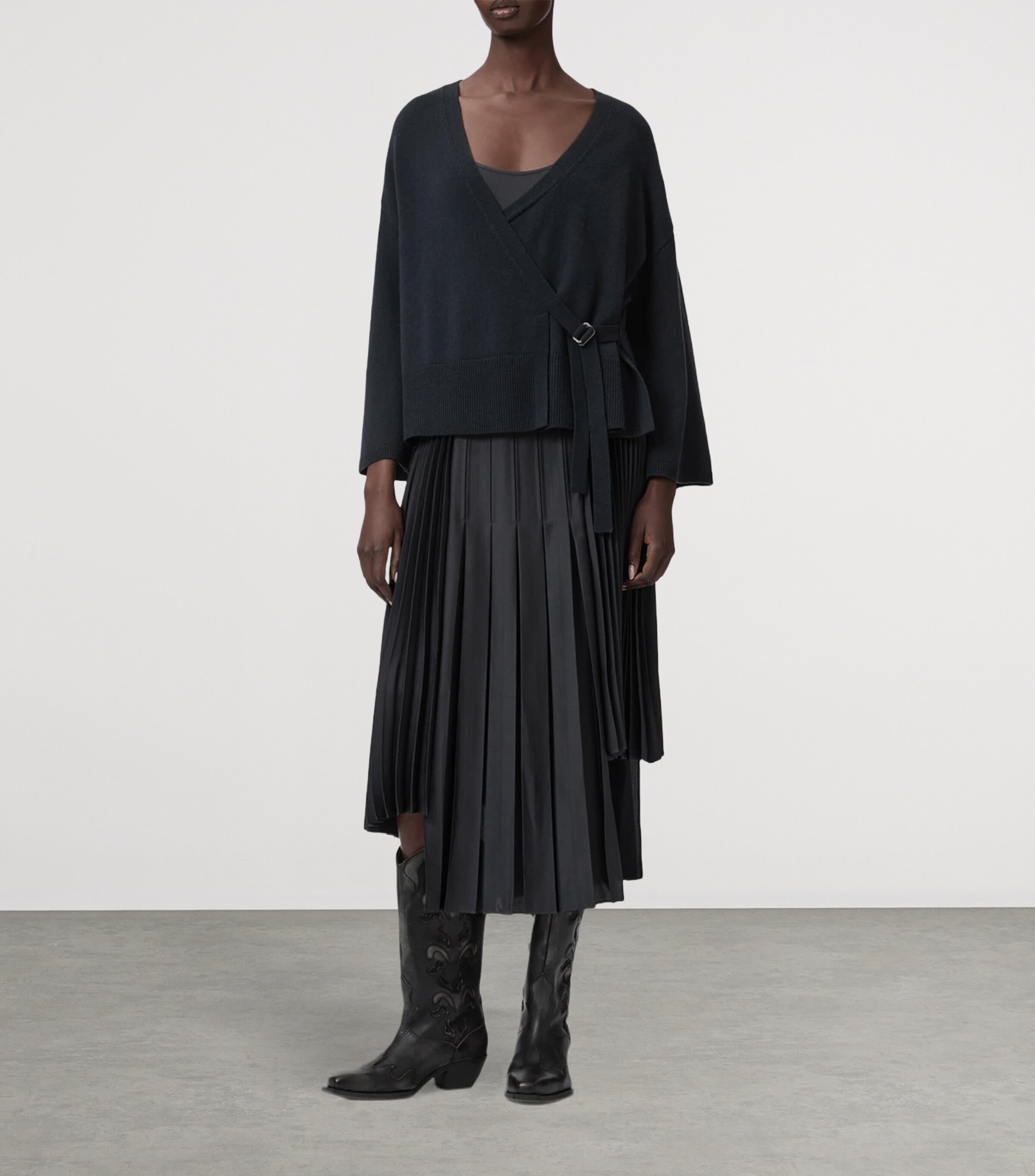 AllSaints Womens Lucille 2-In-1 Midi Dress Carbon Blue Image 3