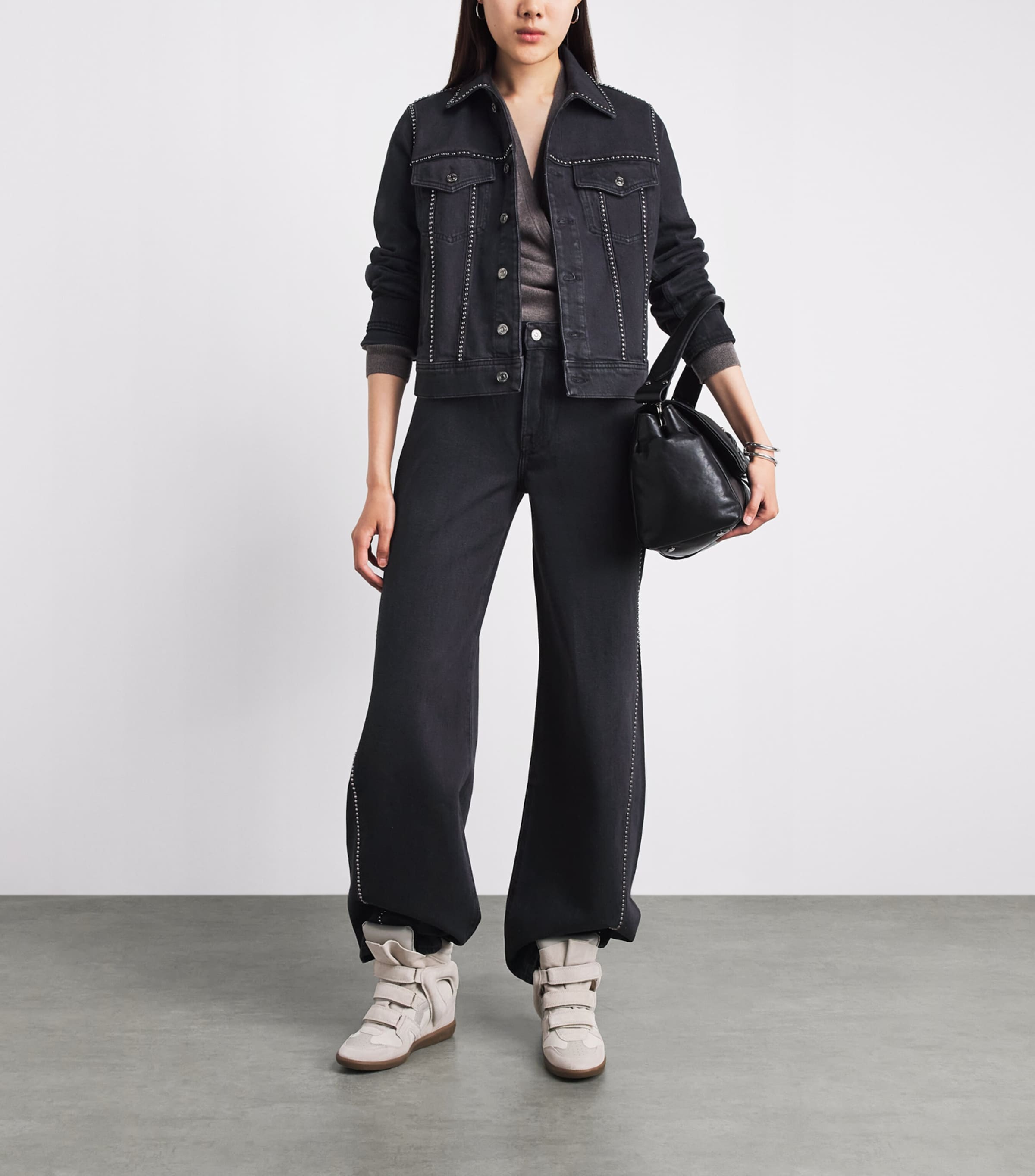 7 For All Mankind Womens Studded Denim Jacket Nocturne Image 2