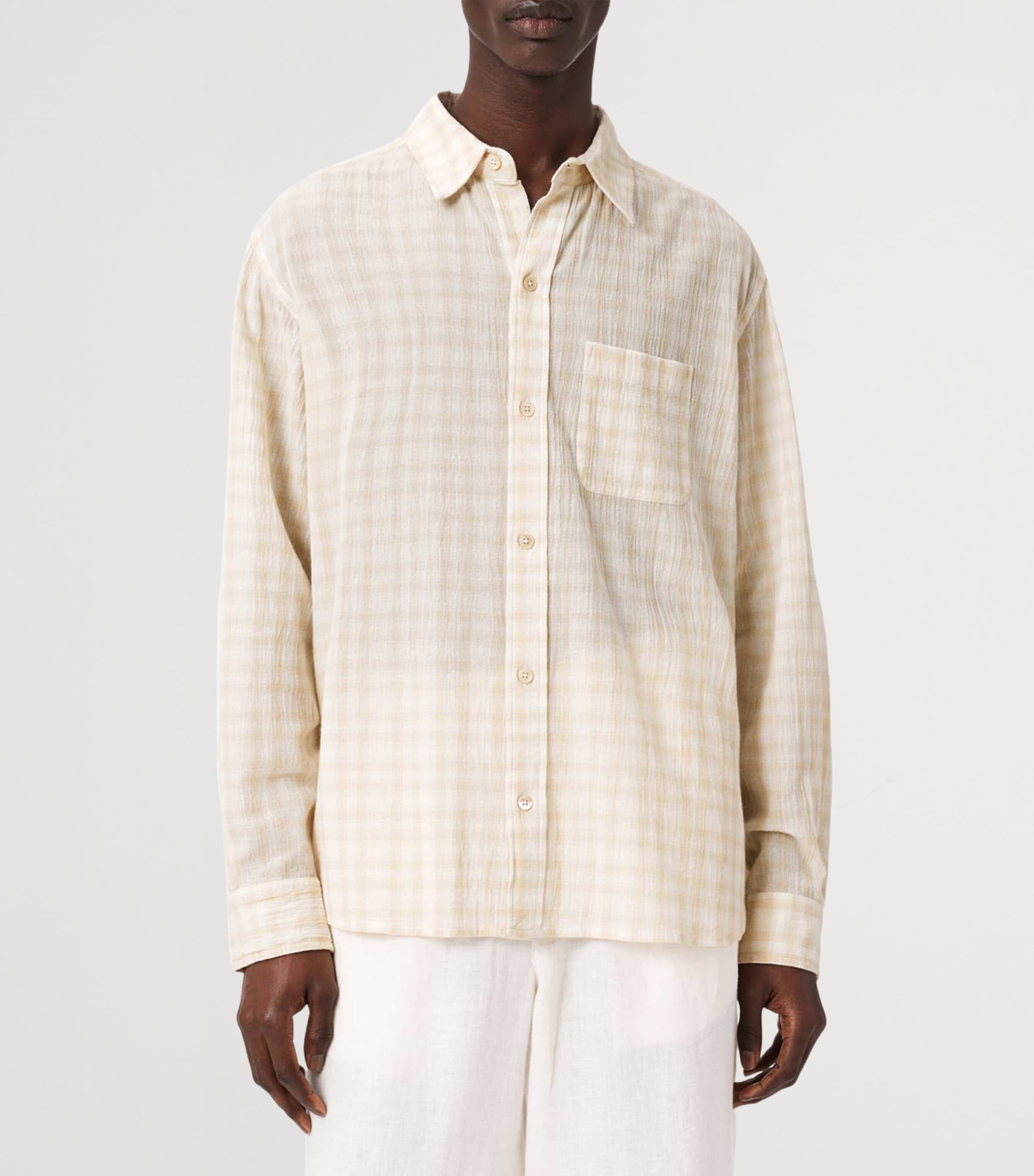 AllSaints Mens Organic Cotton Check Toya Shirt Sandstone Brown Image 3