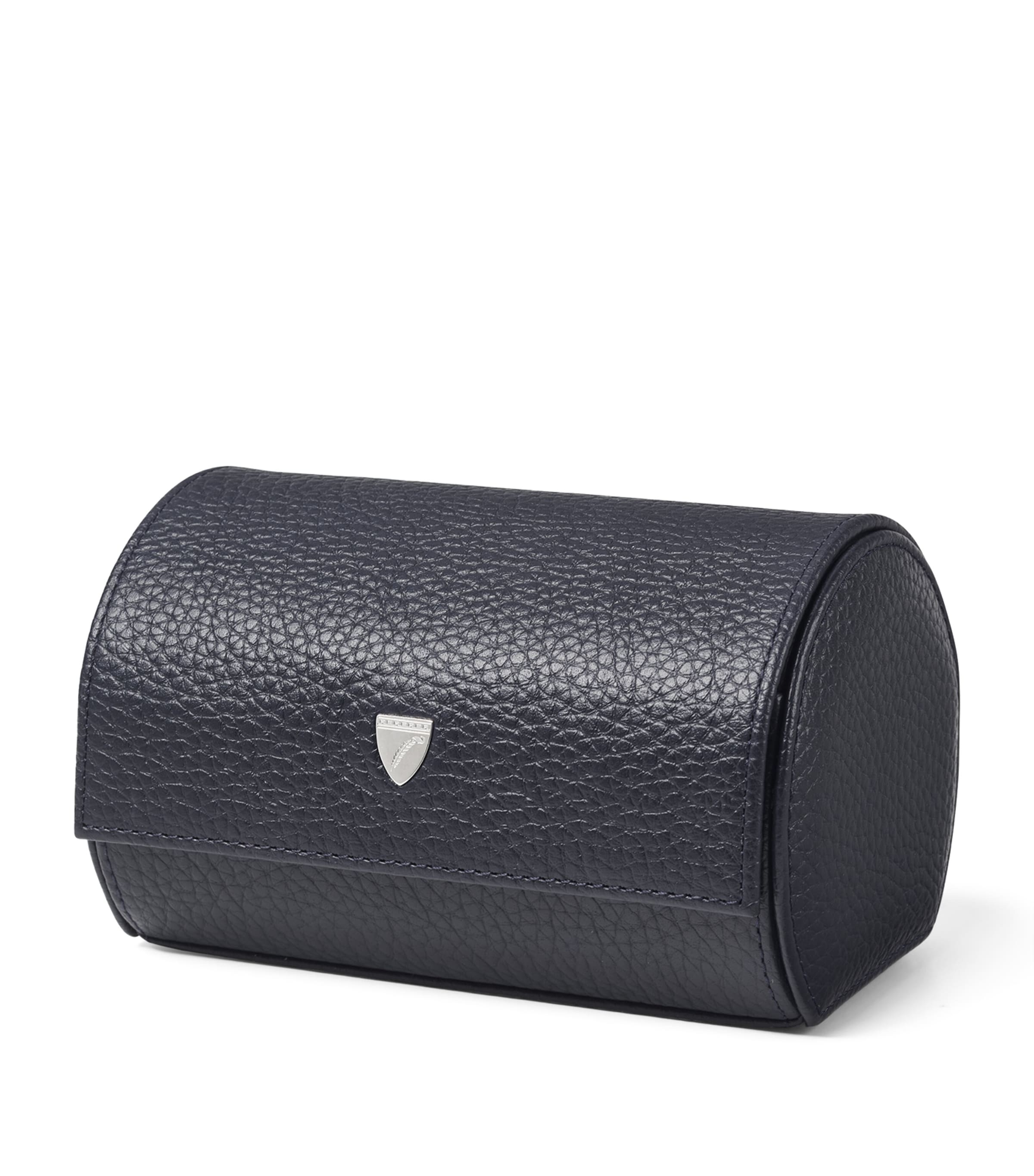 Aspinal Of London Grained Leather Double Watch Box Navy Image 3