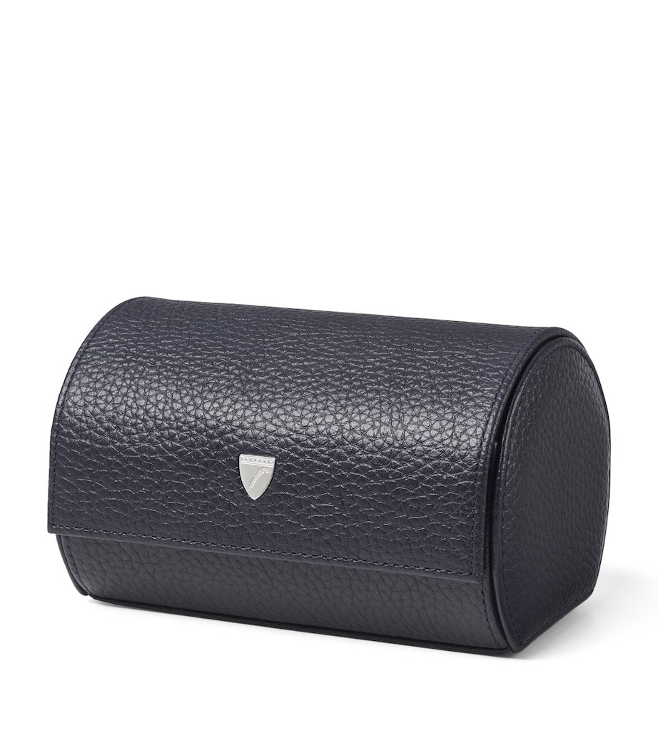 Aspinal Of London Grained Leather Double Watch Box Navy Image 3