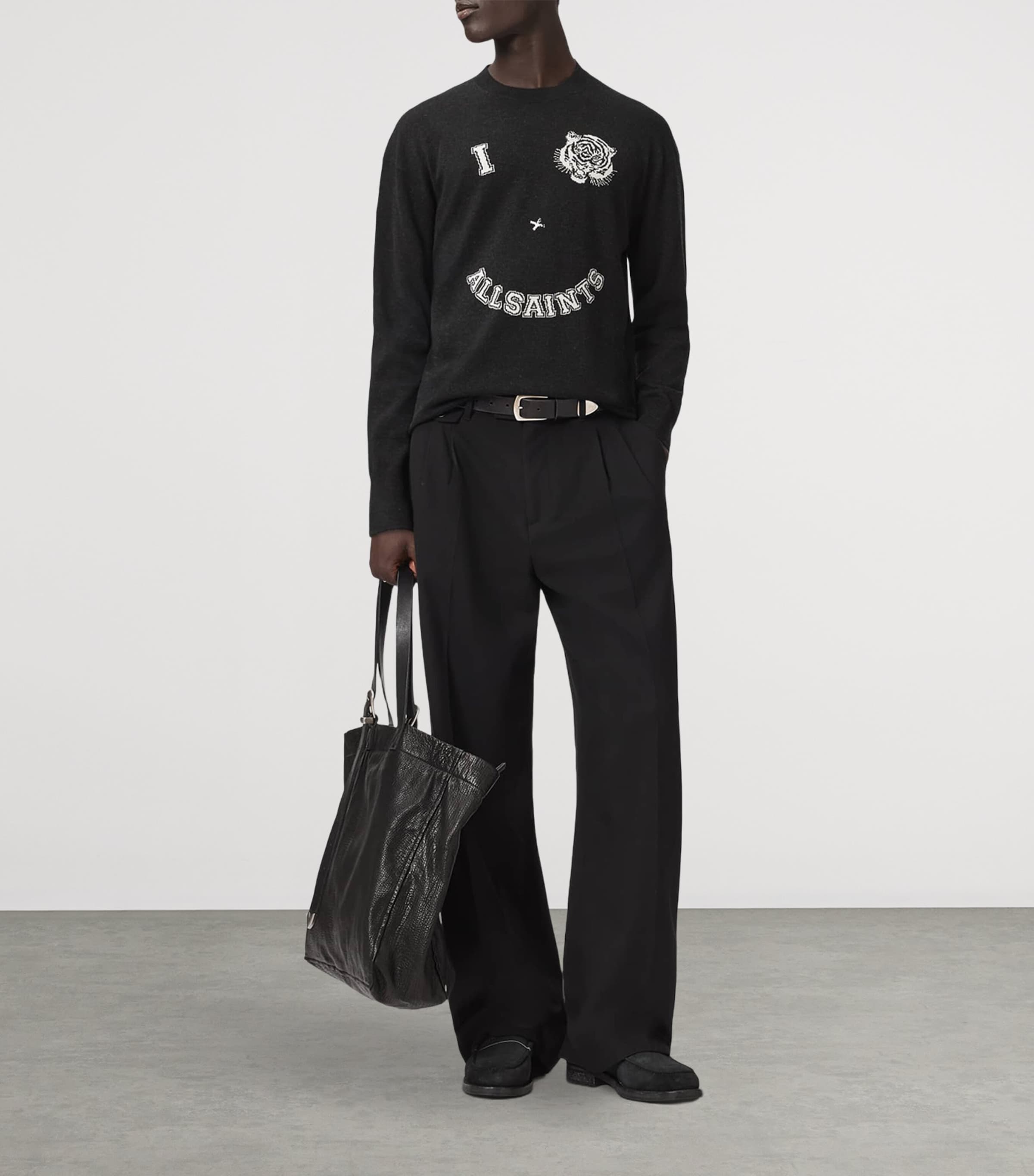 AllSaints Mens Organic Cotton Grinner Sweater Black/ecru White Image 5