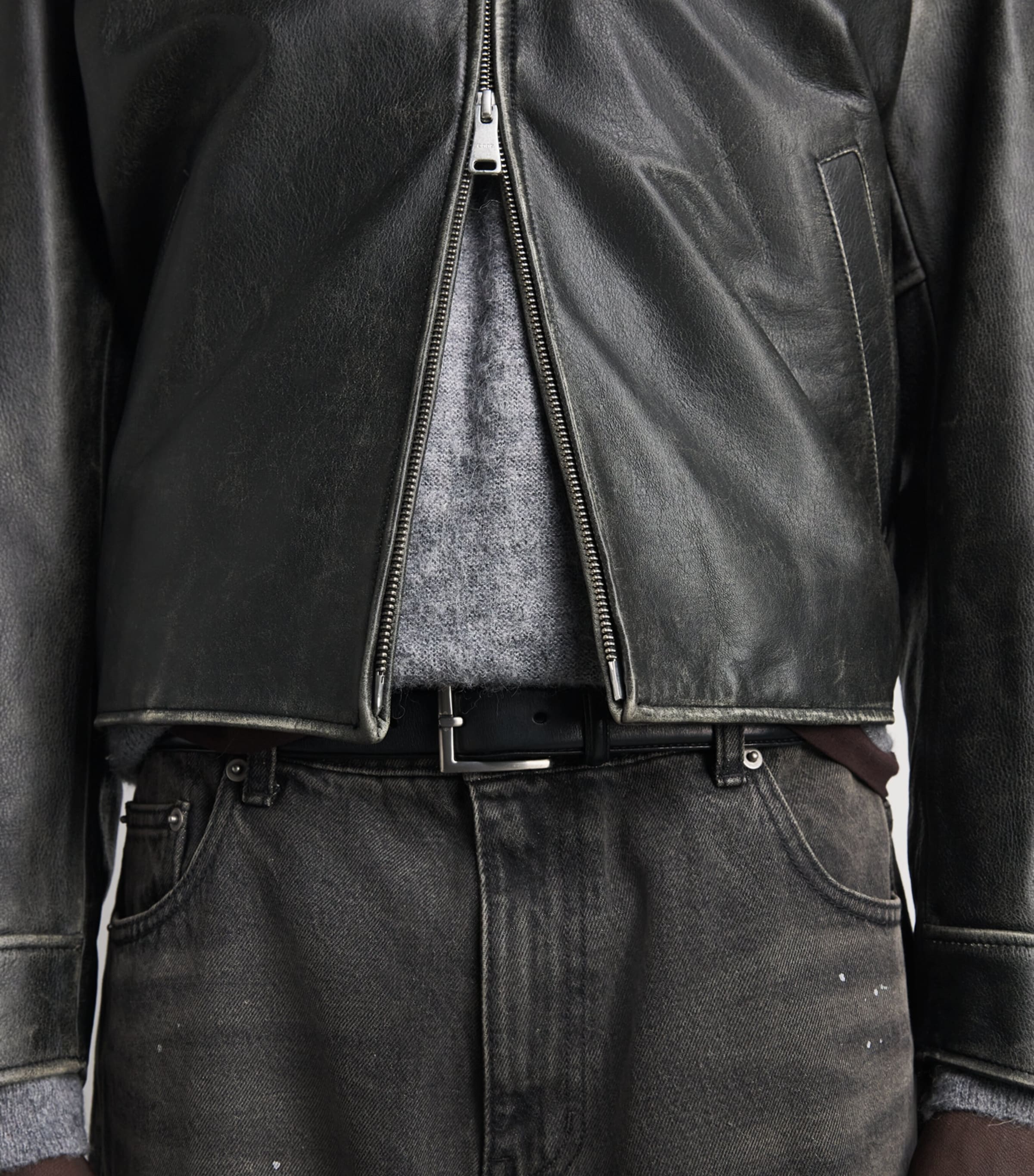 Coor Mens Washed-Leather Bomber Jacket Washed Black Image 3