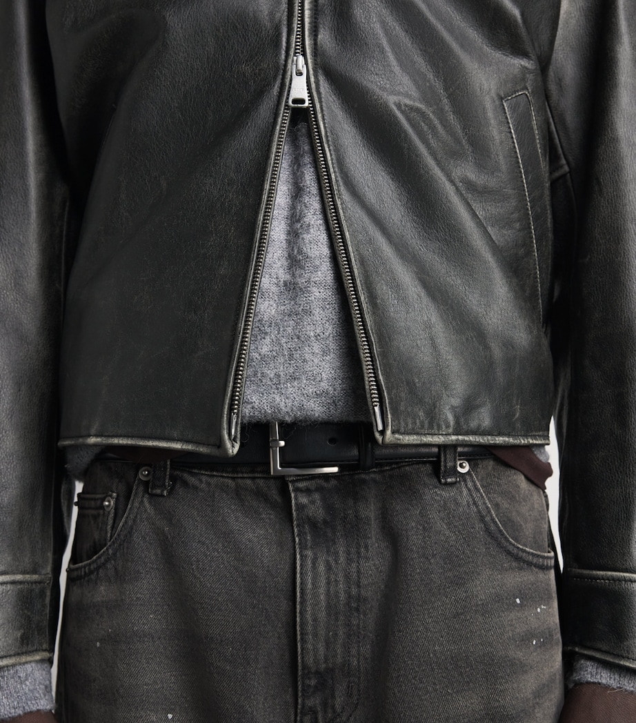 Coor Mens Washed-Leather Bomber Jacket Washed Black Image 3
