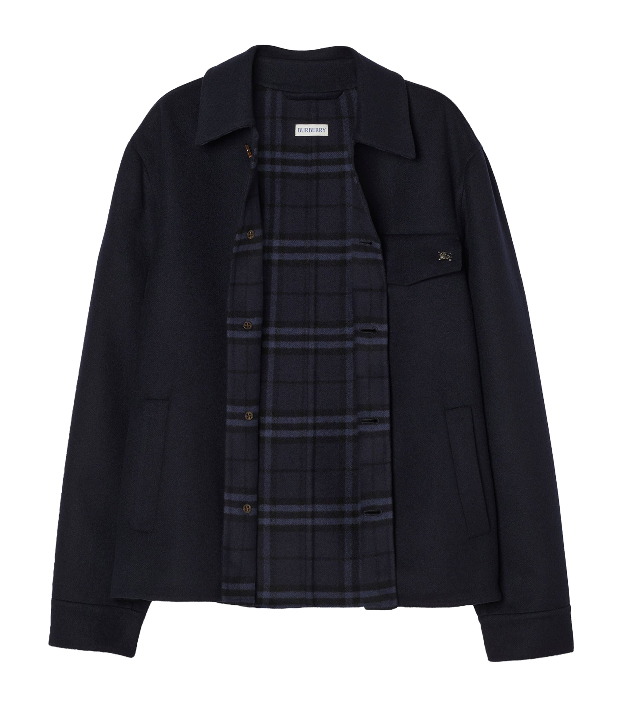 Burberry Mens Wool Shacket Overshirt Navy/navy Check Image 3