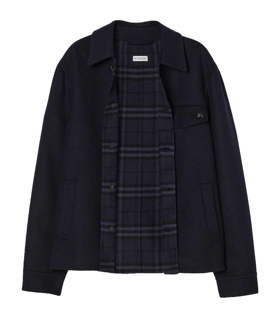 Burberry Mens Wool Shacket Overshirt Navy/navy Check Image 3