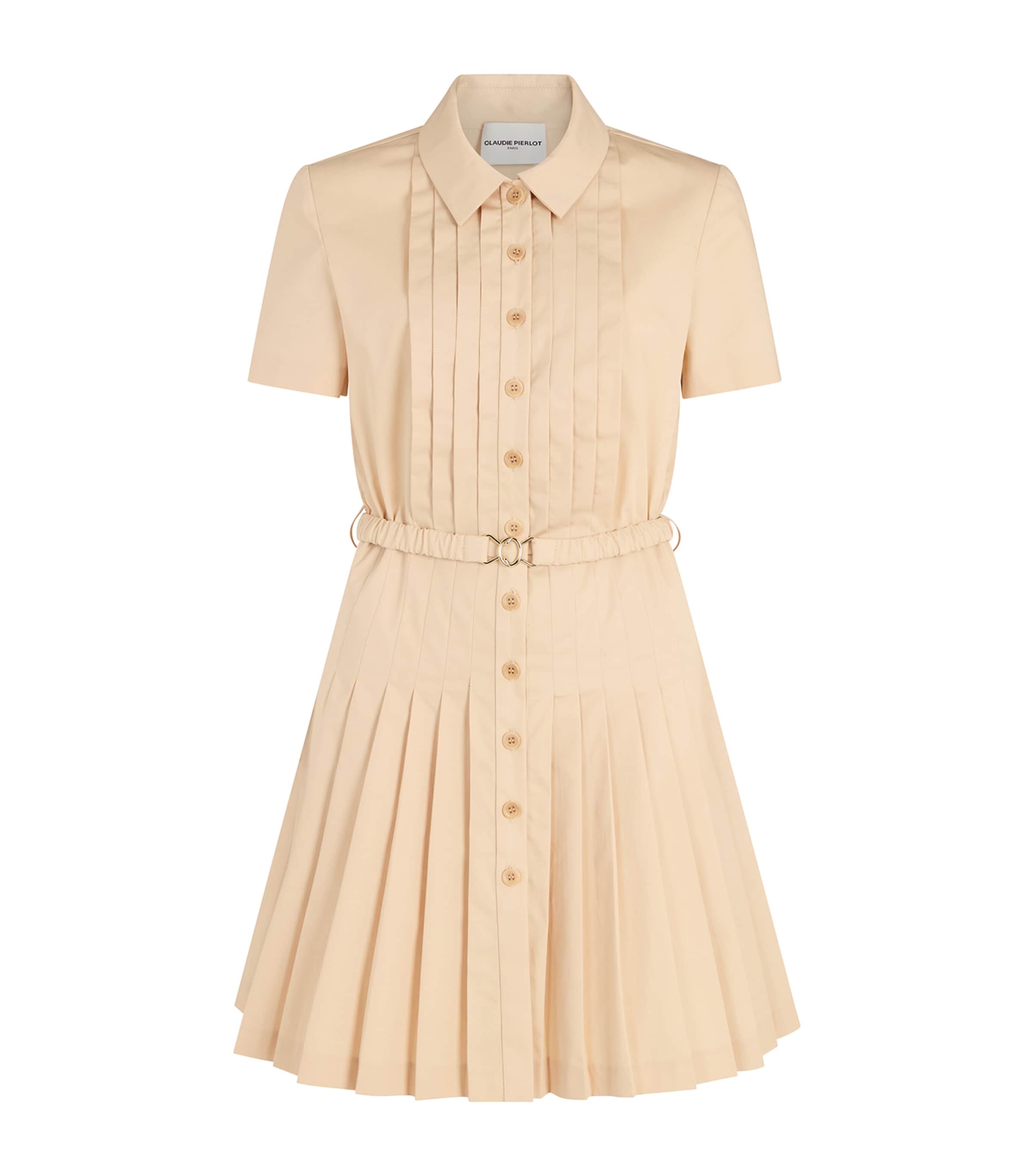 Claudie Pierlot Womens Naturels Pleated Short-sleeve Cotton Mini Dress In Neutral
