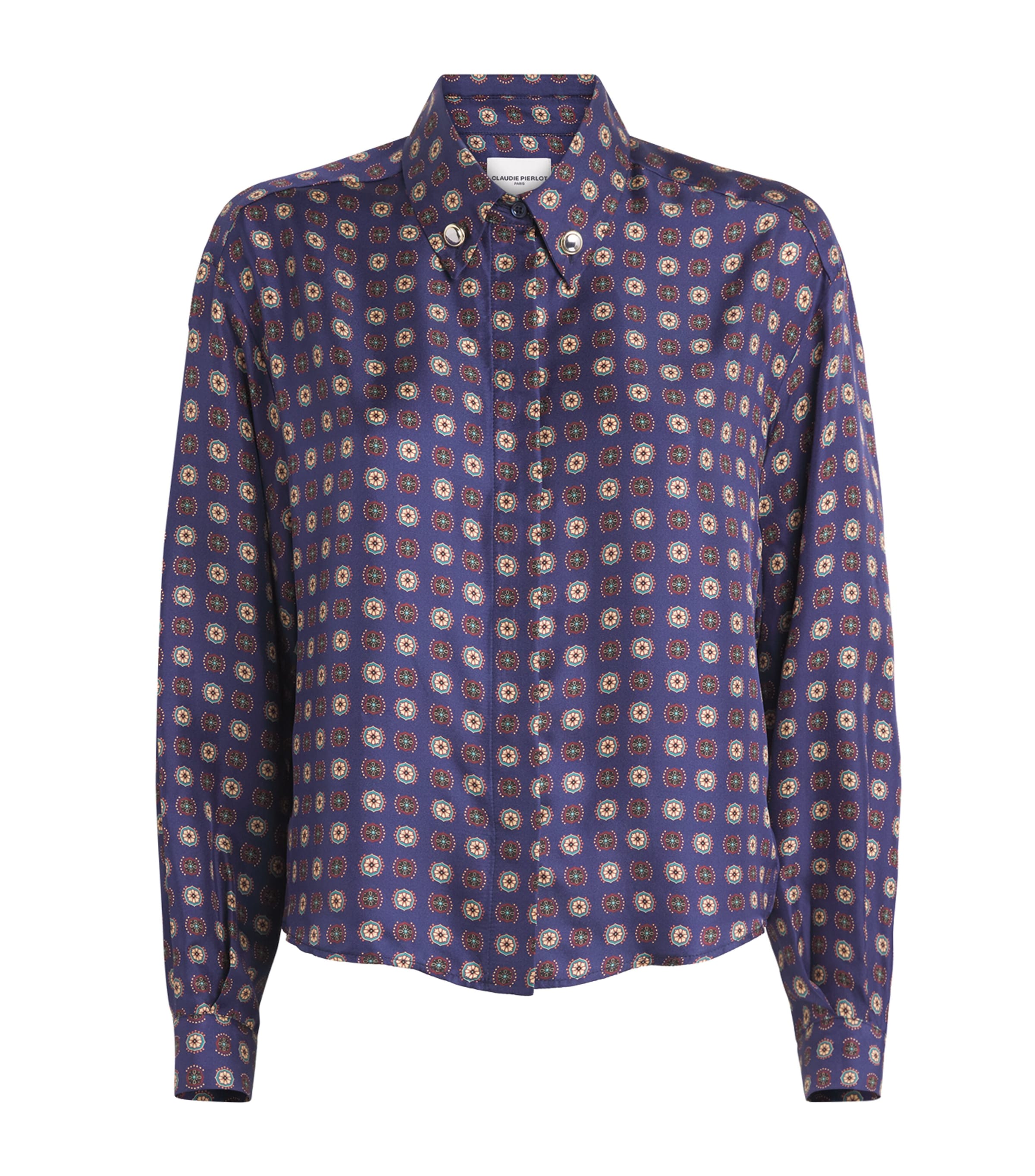Claudie Pierlot Womens Silk Printed Shirt Navy Print Image 1