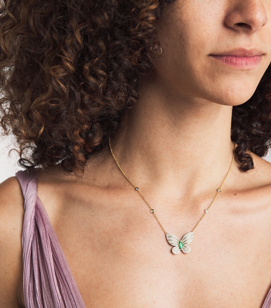 Yellow Gold, Diamond and Emerald Butterfly Necklace YELLOW GOLD Image 2