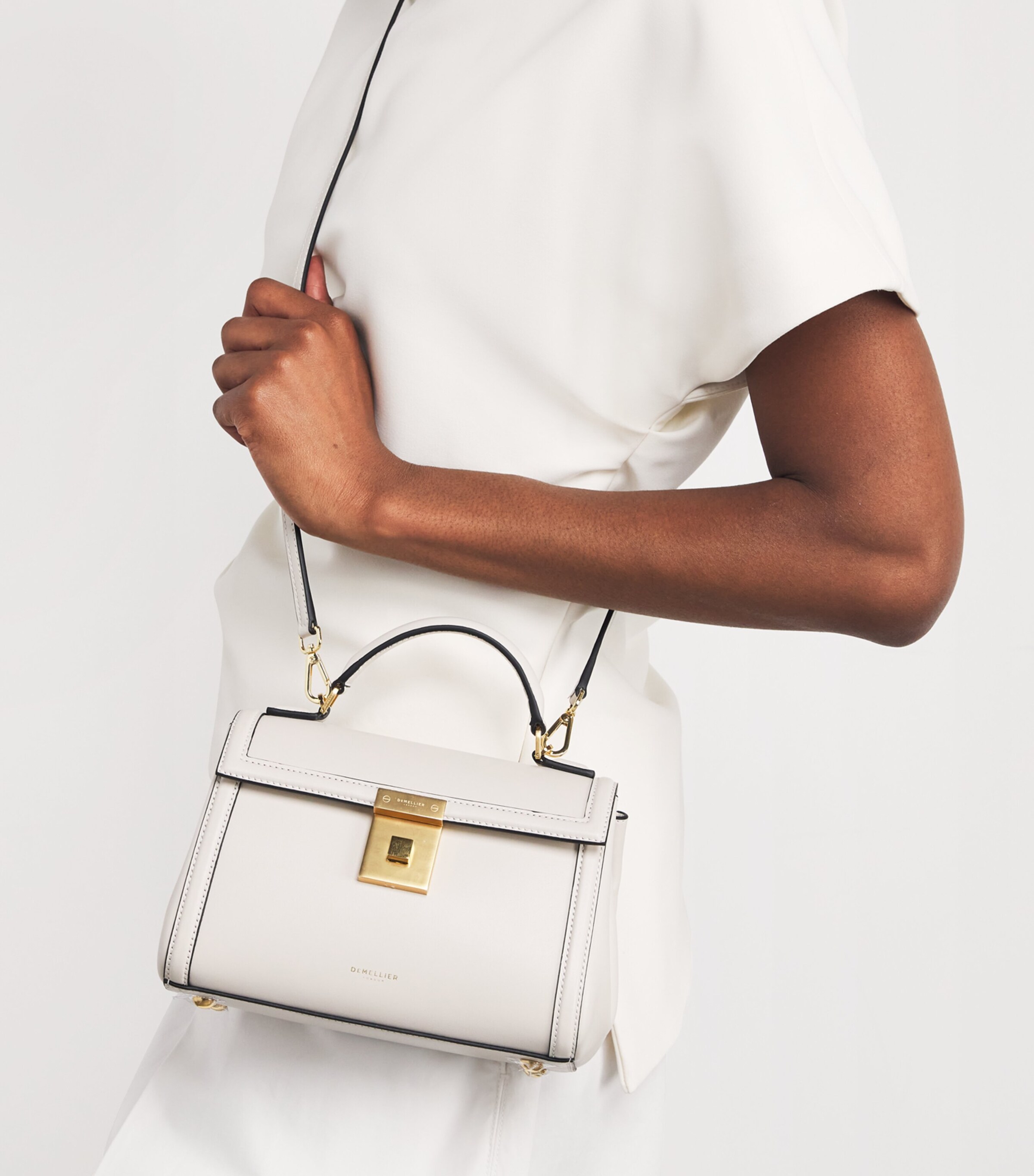 Demellier Leather Paris Top-Handle Bag Off White W/be Image 5