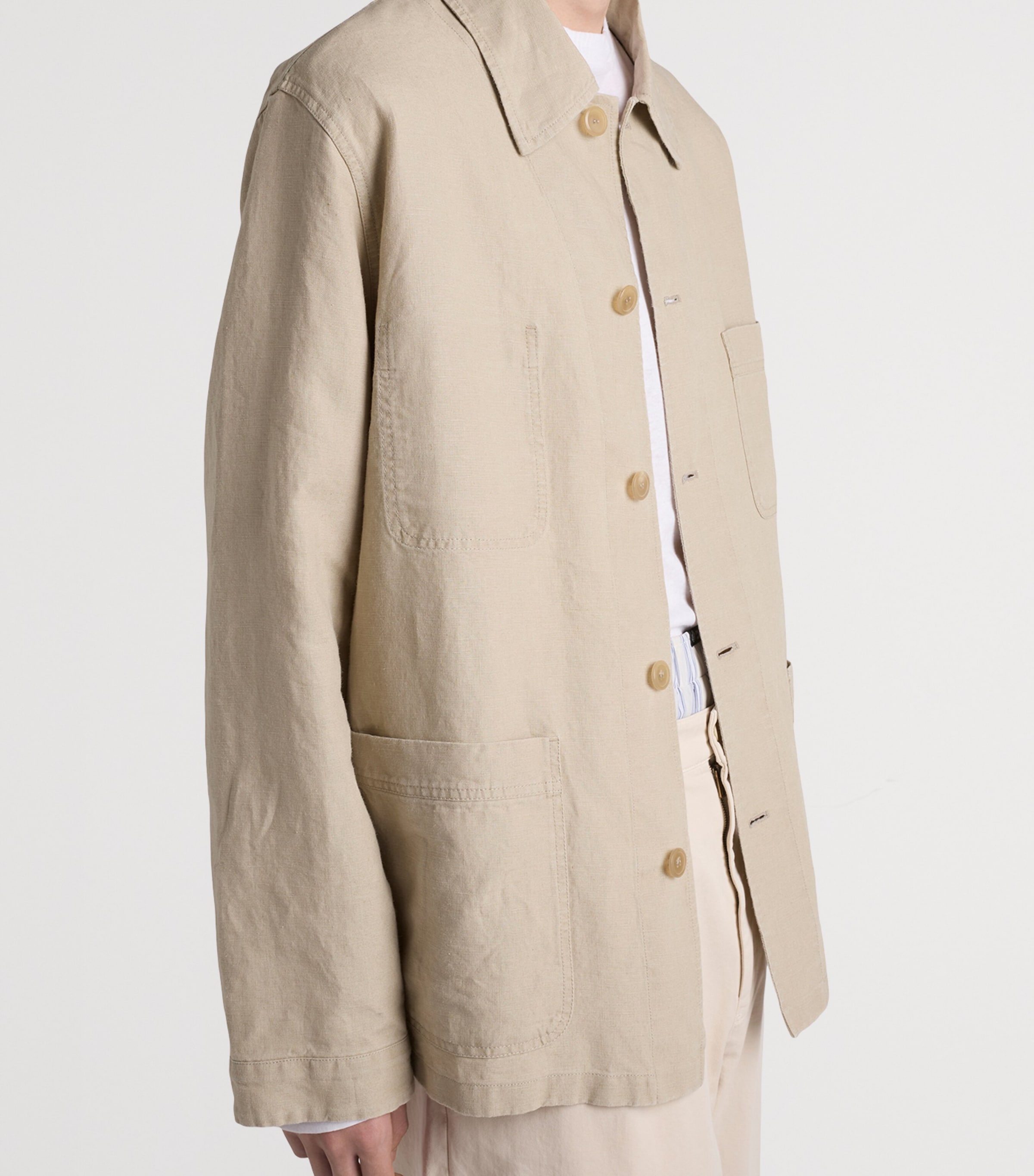 Prada Mens Linen Worker Jacket Neutral Image 4