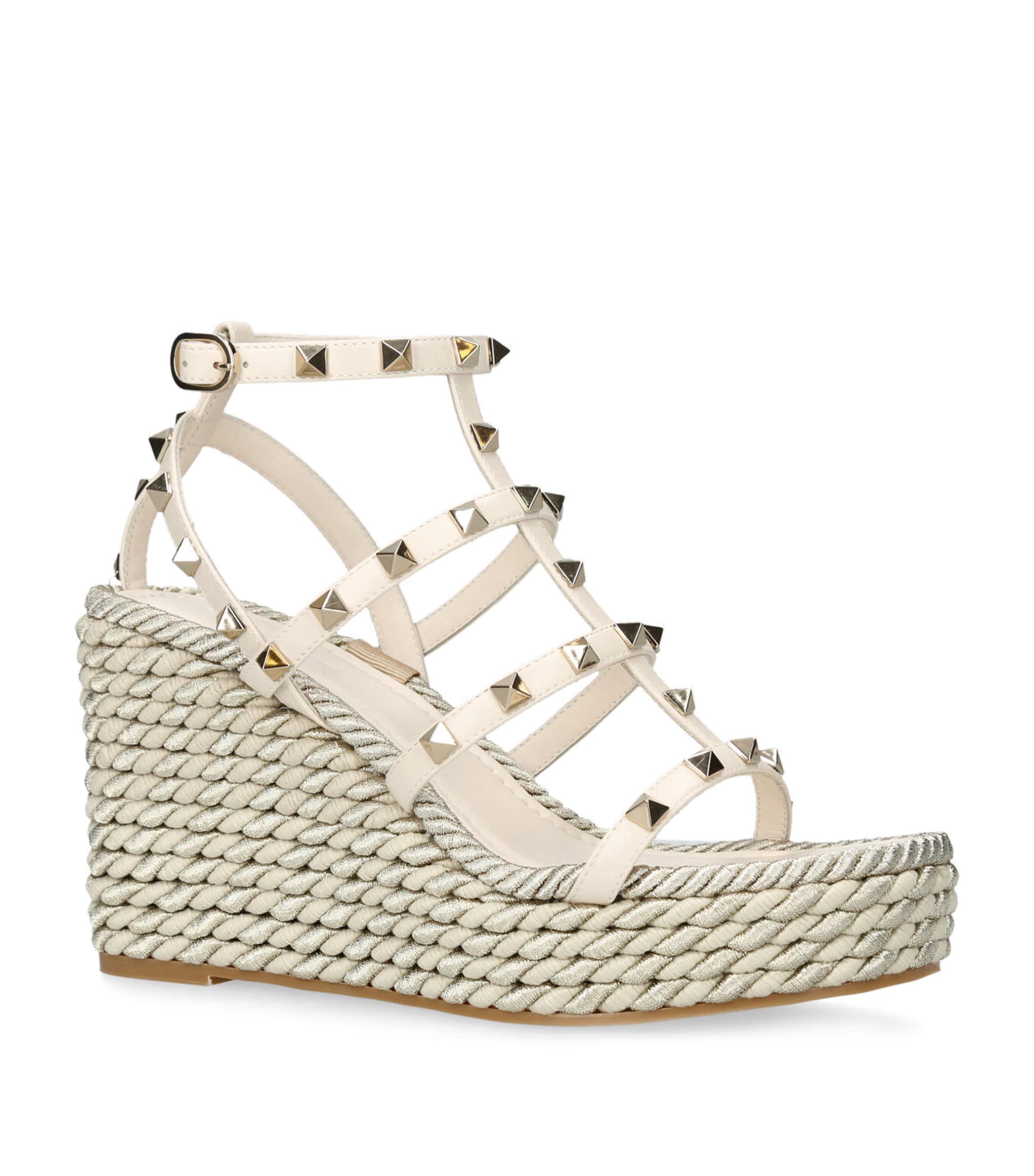 Valentino Garavani Rockstud Wedge Sandals 95 Cream Image 3