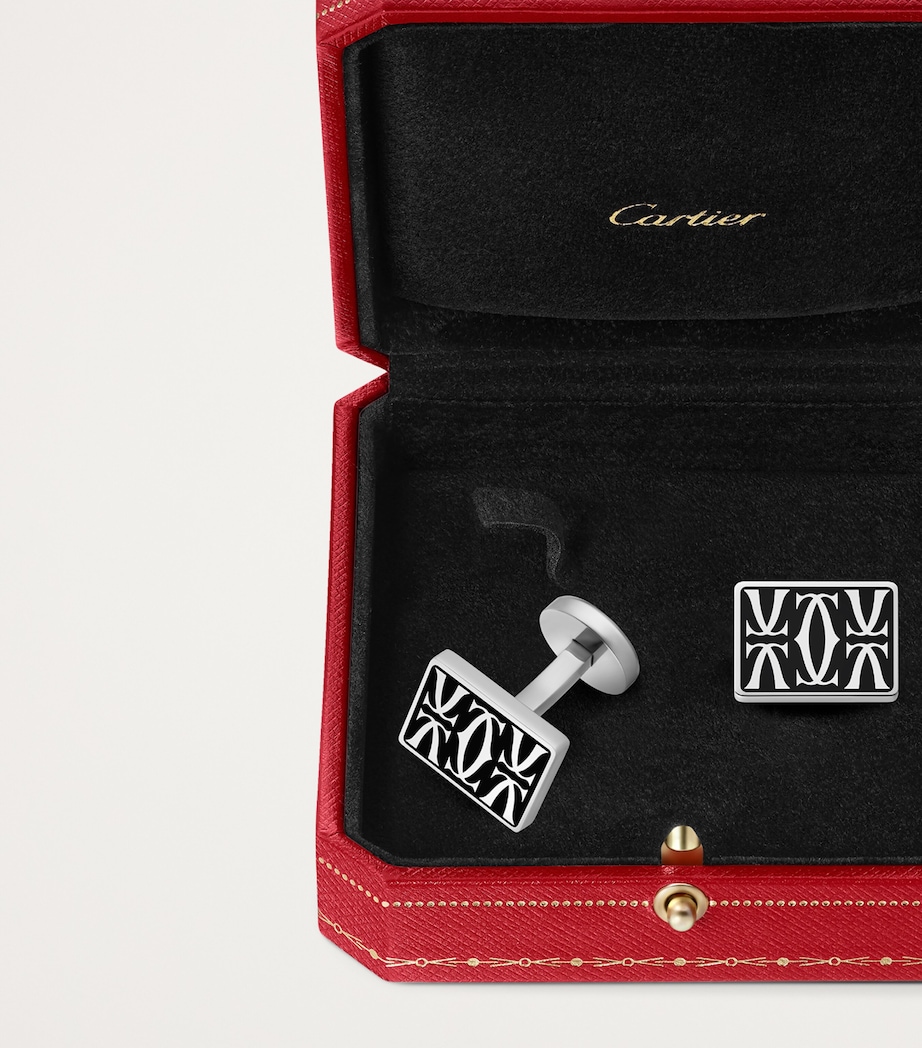 Sterling Silver and Black Lacquer Double C de Cartier Cufflinks SILVER AND BLACK Image 3