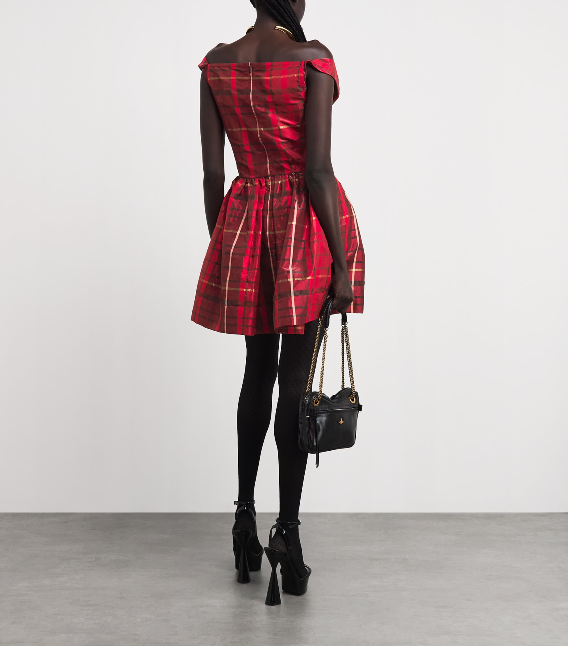 Vivienne Westwood Womens Satin Tartan Sunday Mini Dress Shiny Bordeaux Image 4