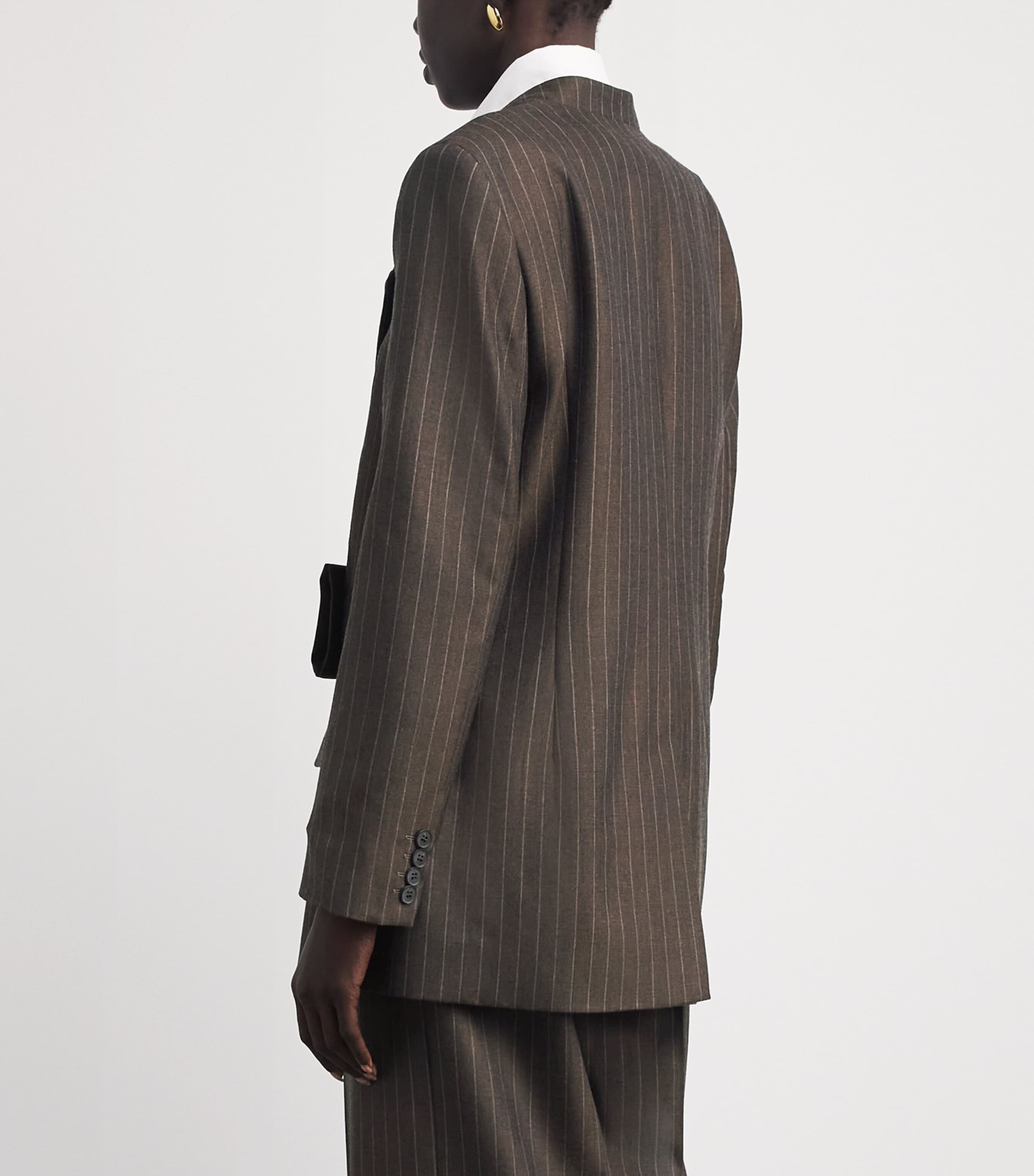 Laura Pitharas Brown Wool Pinstripe Wrap Blazer | Harrods IT