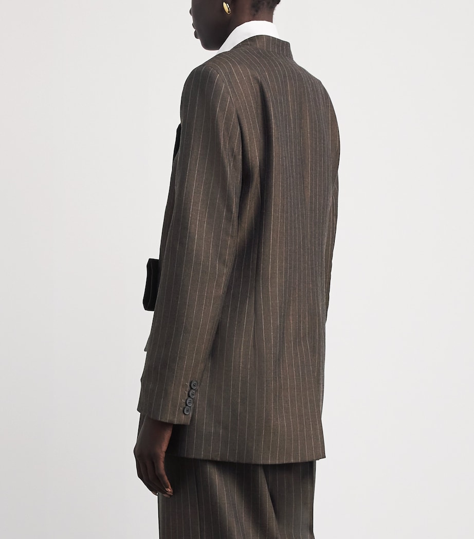 Laura Pitharas Brown Wool Pinstripe Wrap Blazer | Harrods IT