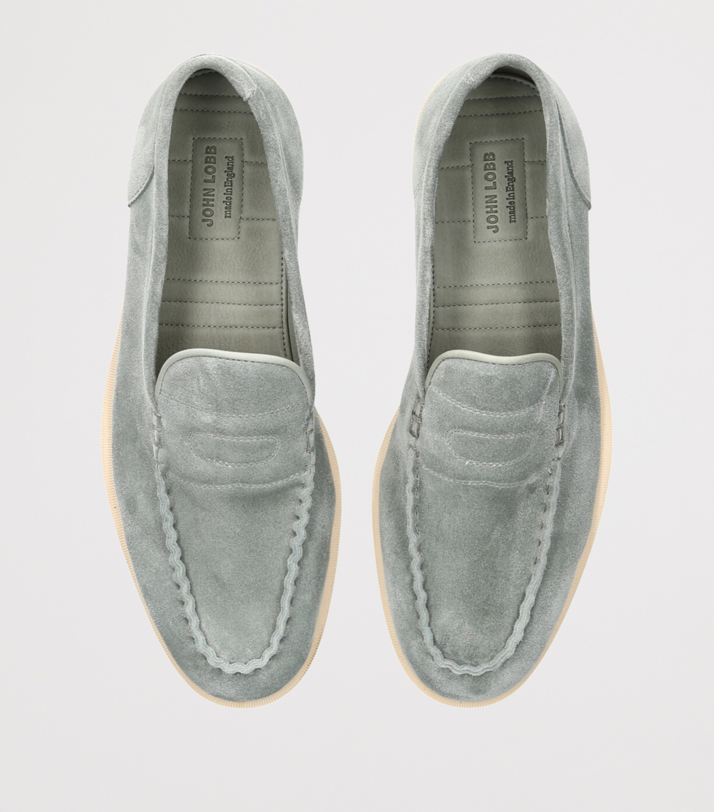 John Lobb Suede Pace Loafers Pale Blue Image 4