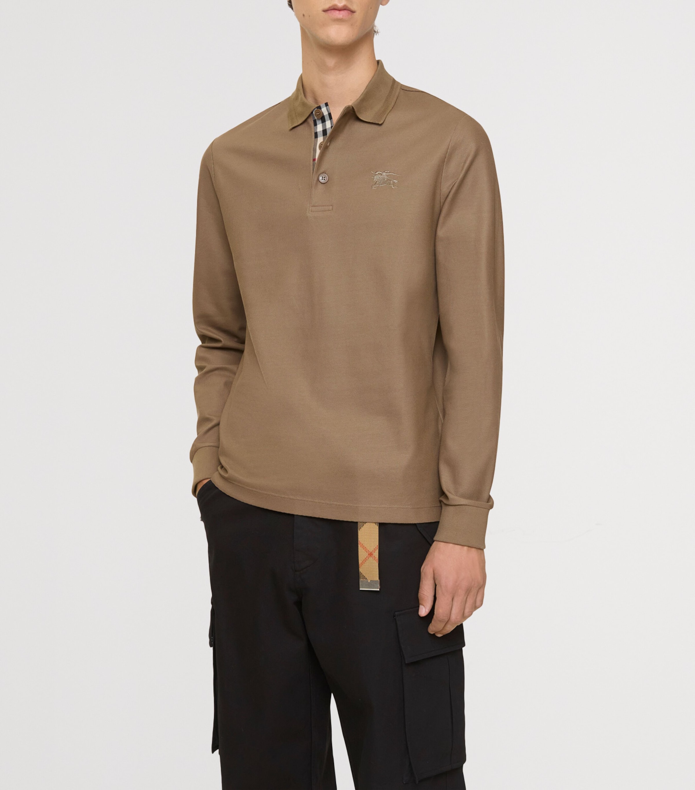Cotton Long-Sleeve Polo Shirt CLAY BROWN Image 2
