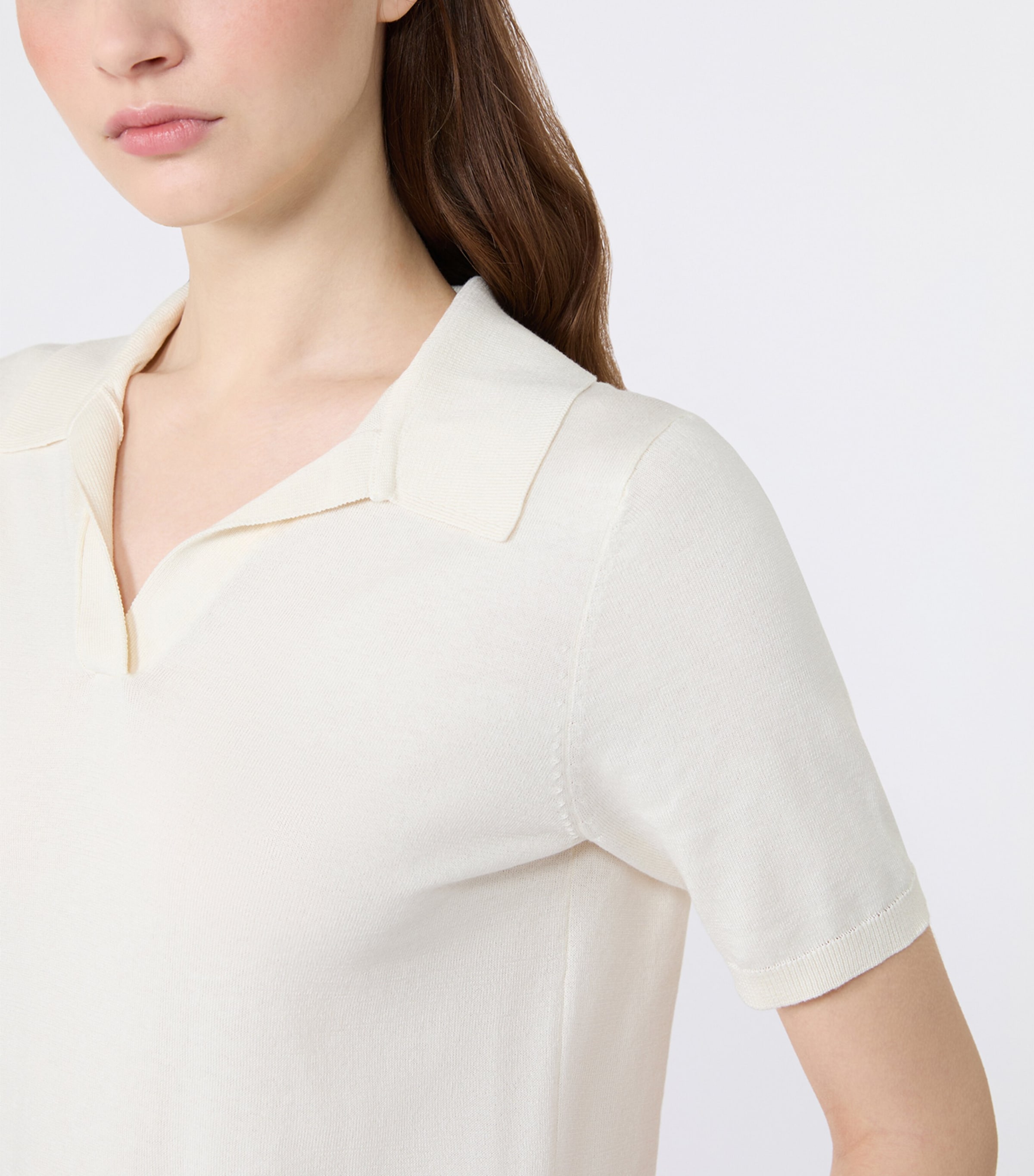 Weekend Max Mara Womens Silk-Cotton Polo Shirt Ecru Image 6