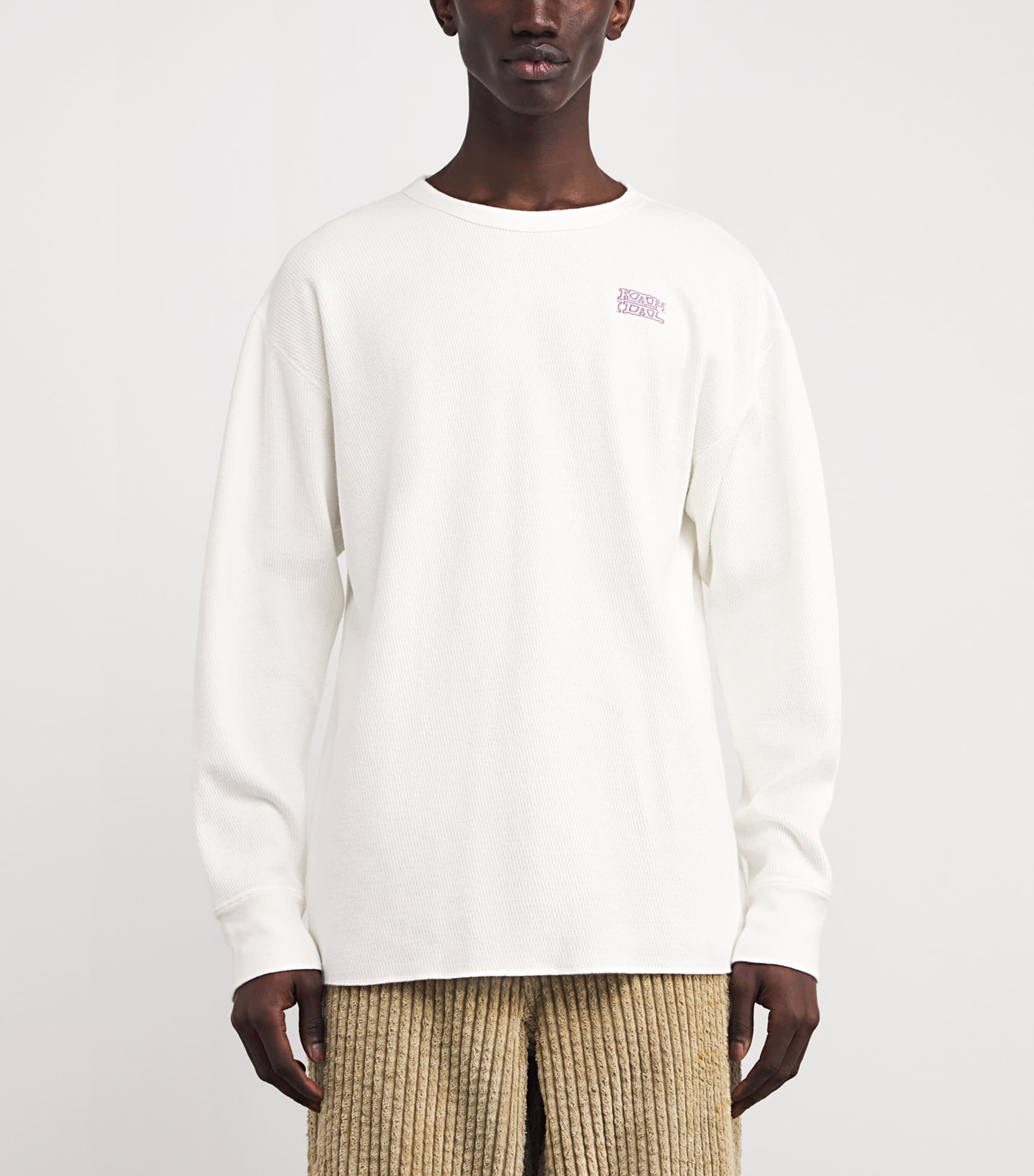 Cotton Waffle-Knit Embroidered T-Shirt WHITE Image 3