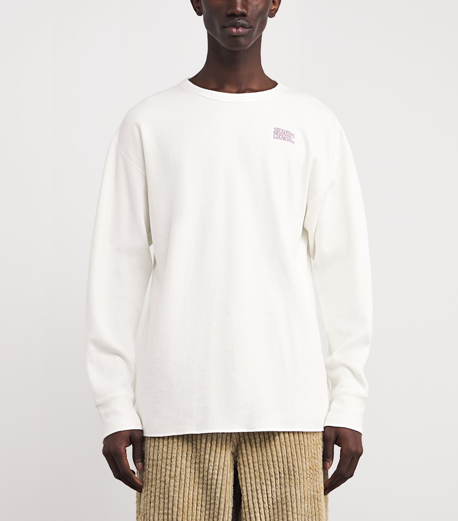 Cotton Waffle-Knit Embroidered T-Shirt WHITE Image 3