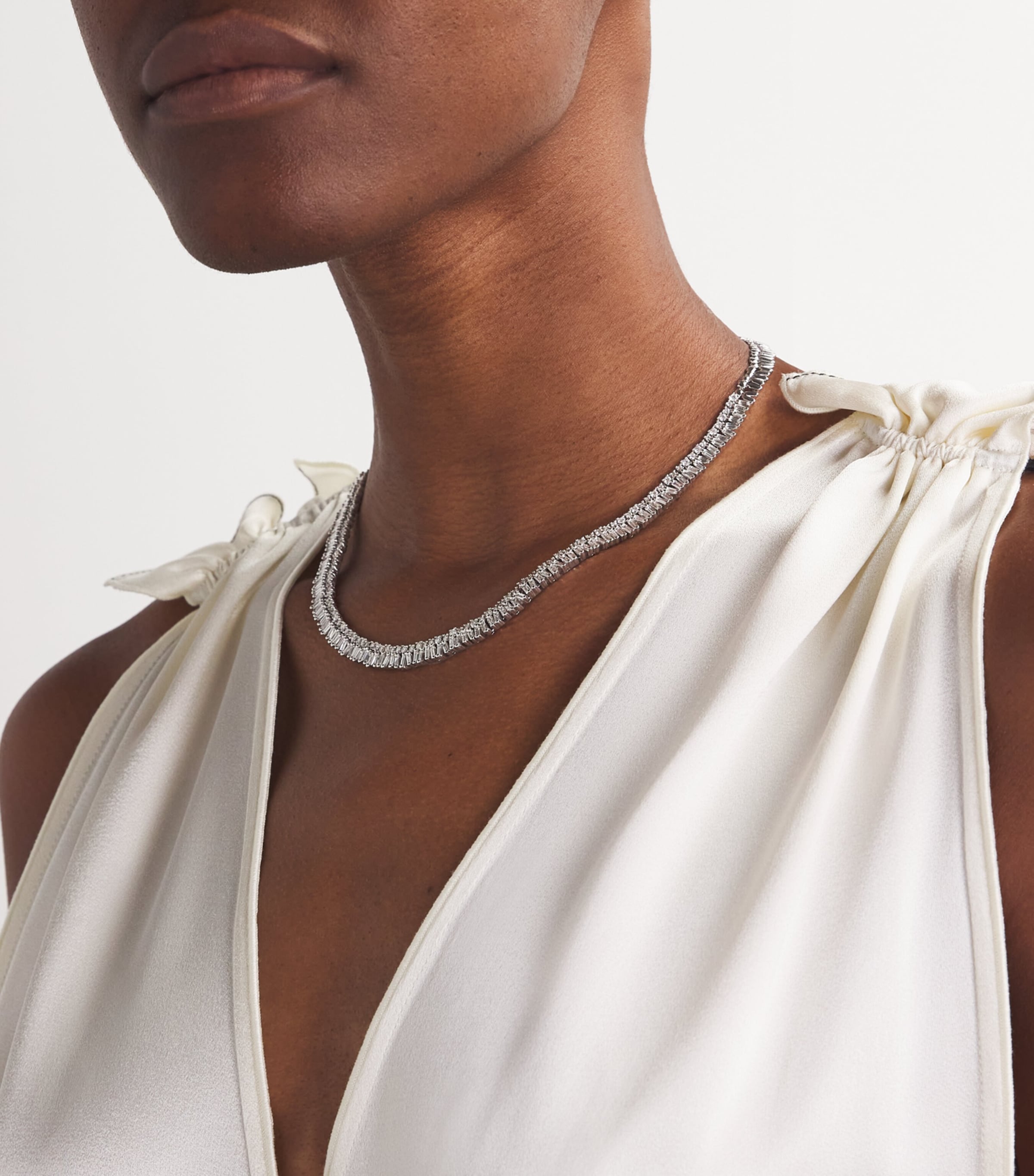 White Gold and Diamond Short Stack Tennis Necklace 18K WG/WD Image 2