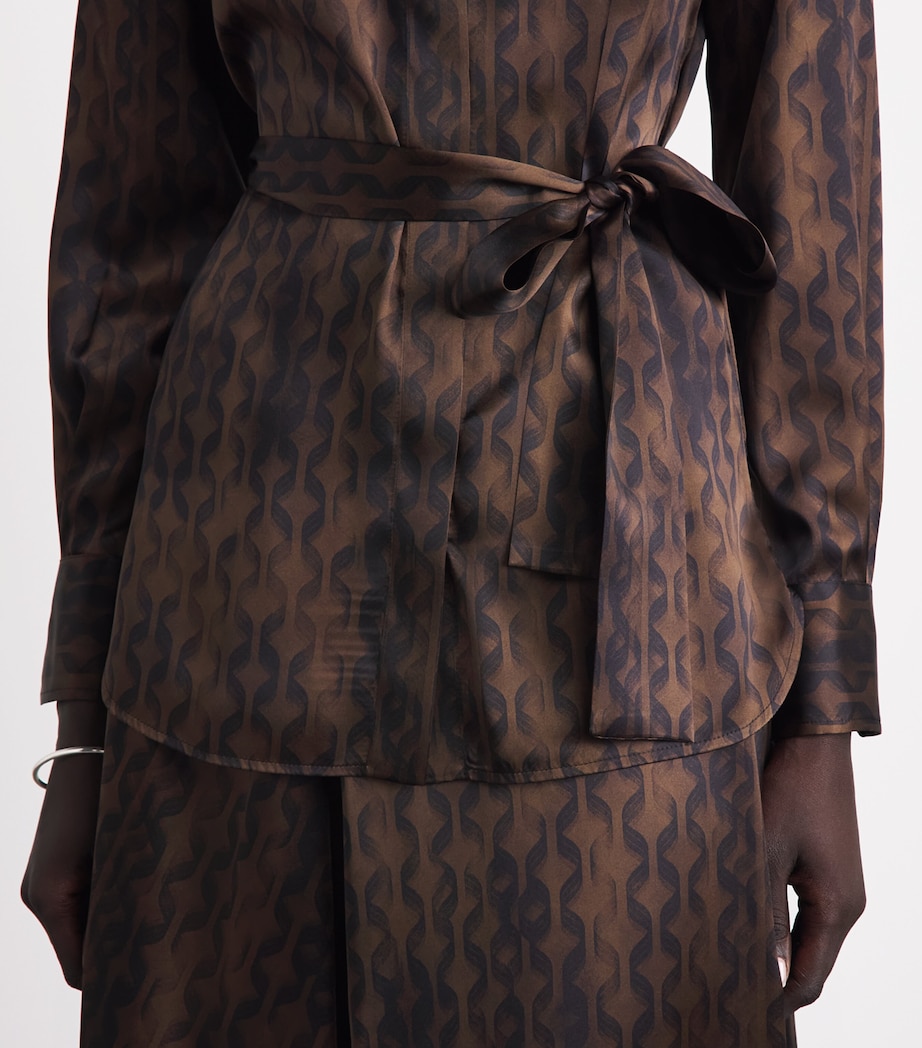 Kiton Womens Silk Geometric Shirt Brown & Black Print Image 3