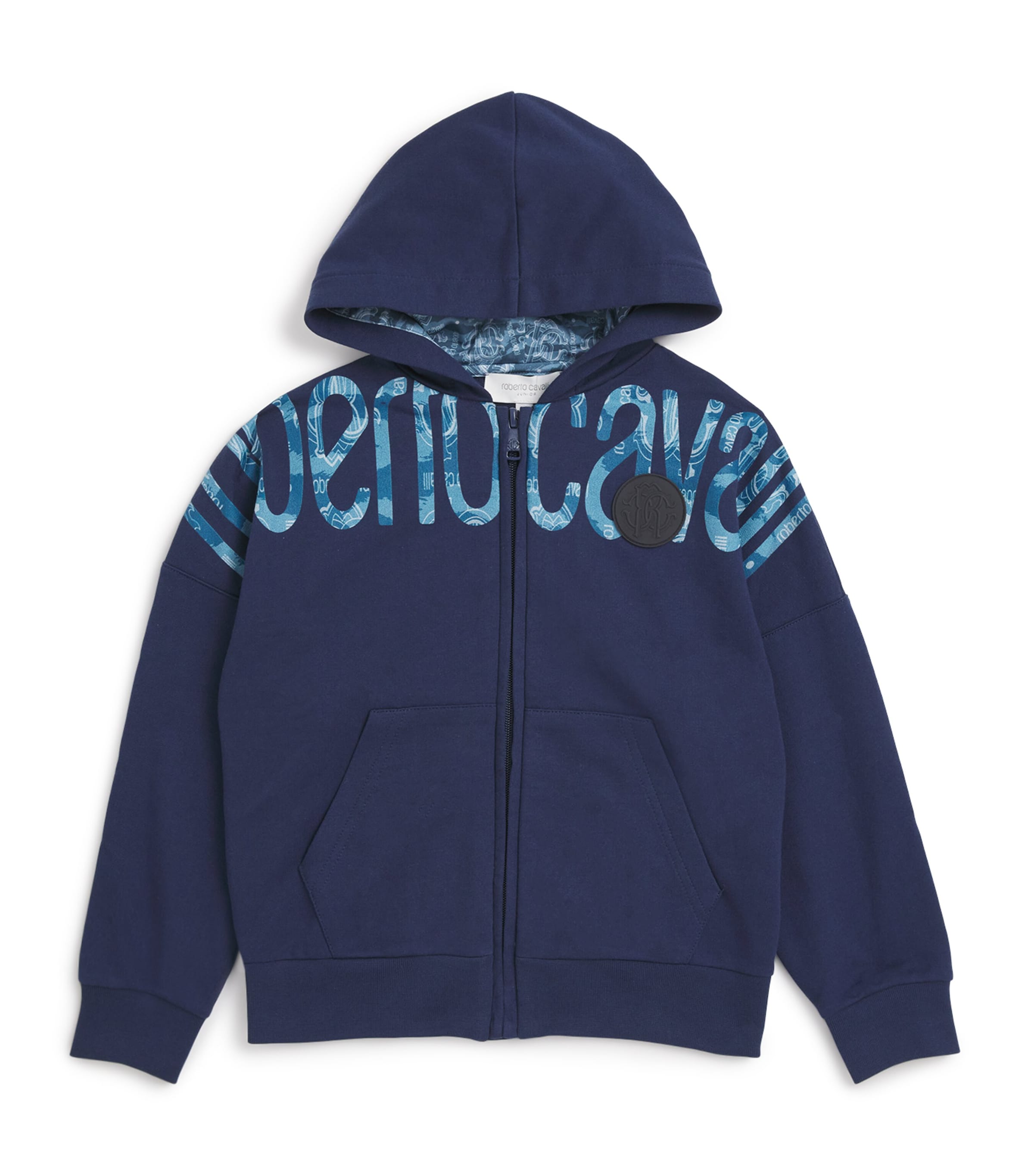 Roberto Cavalli Logo-print Hoodie In Navy