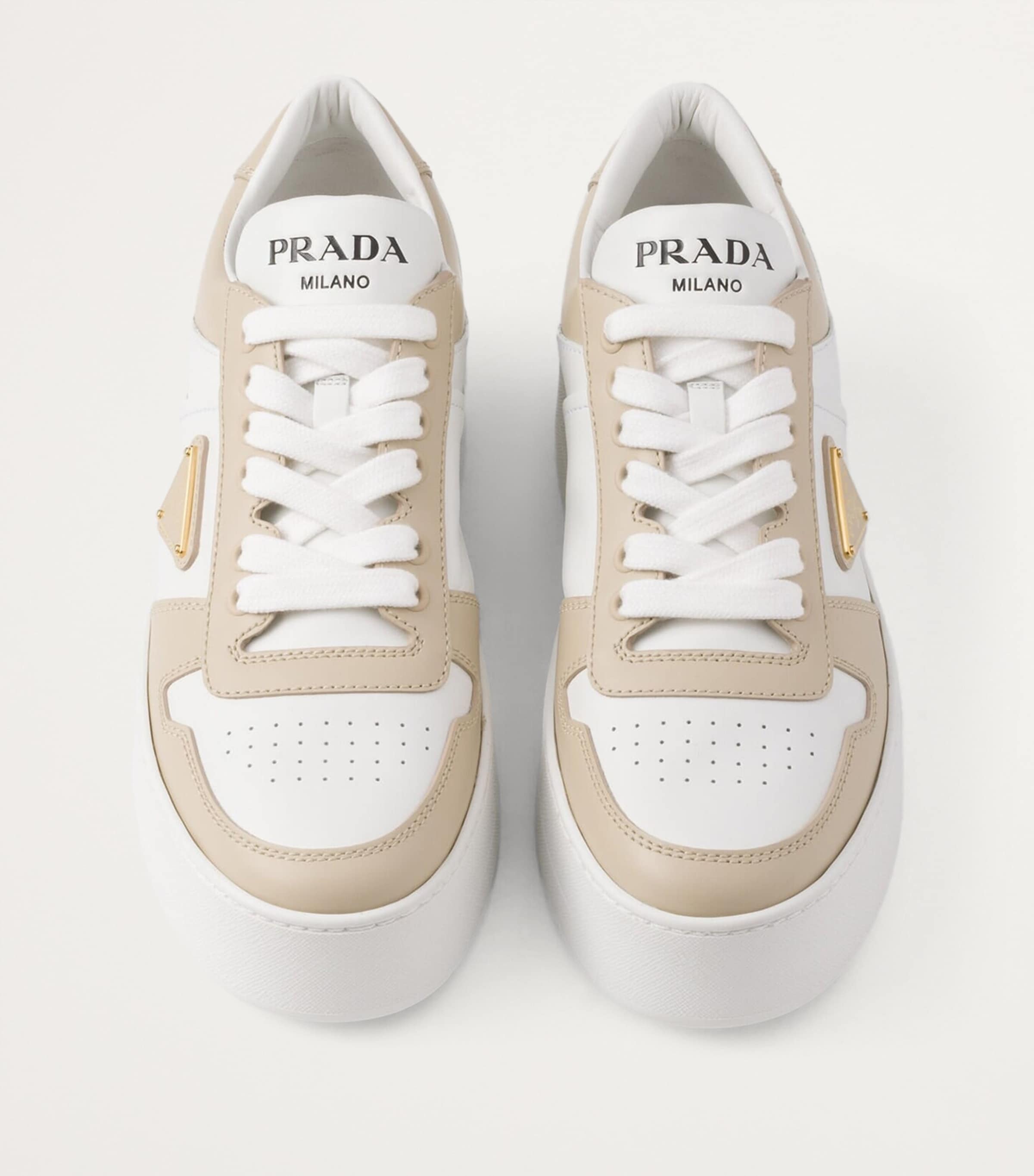 Prada White Leather Platform Downtown Sneakers 50 | Harrods UK