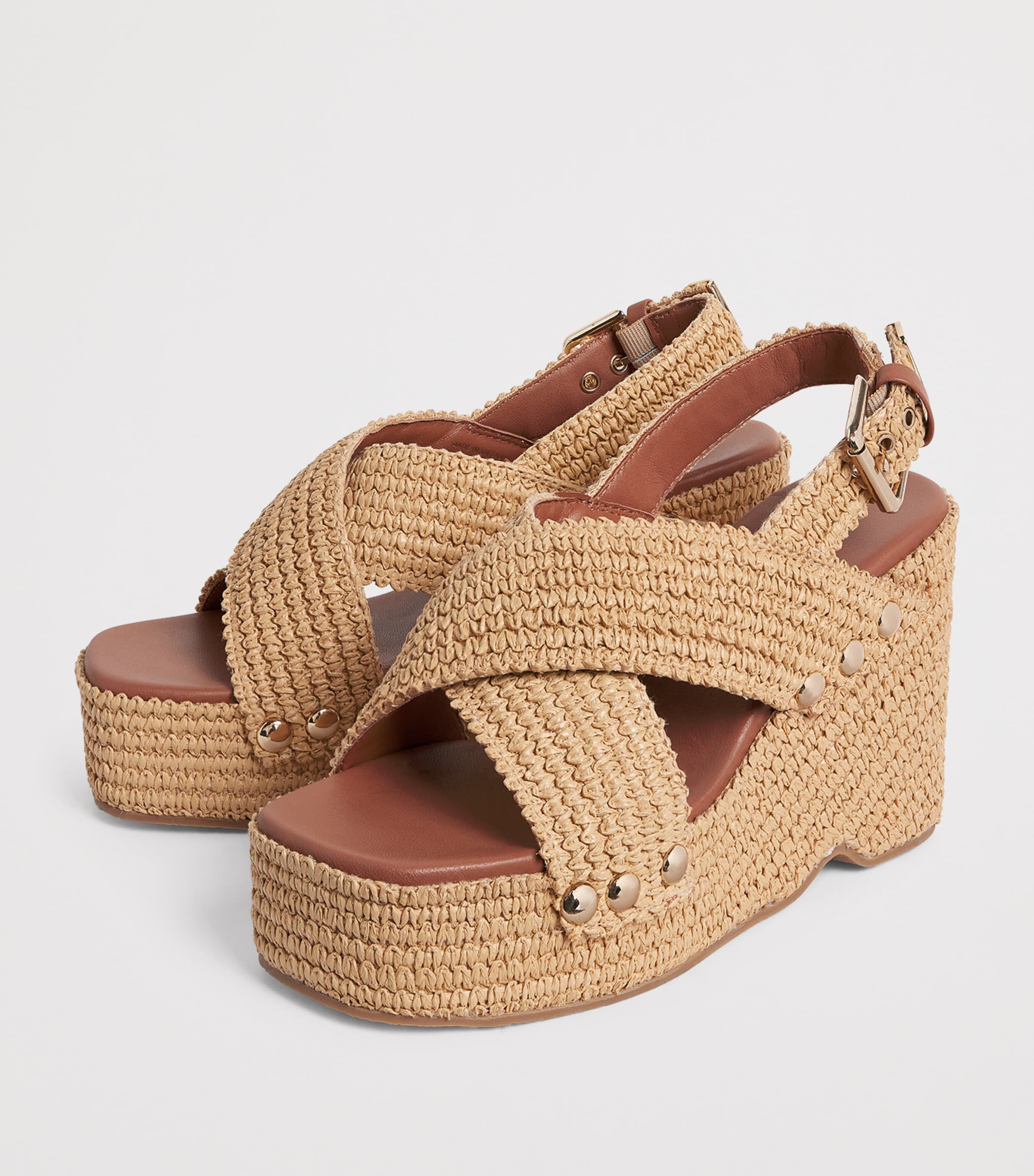 Maje Raffia-Effect Wedge Sandals 110 Beige Light Image 3
