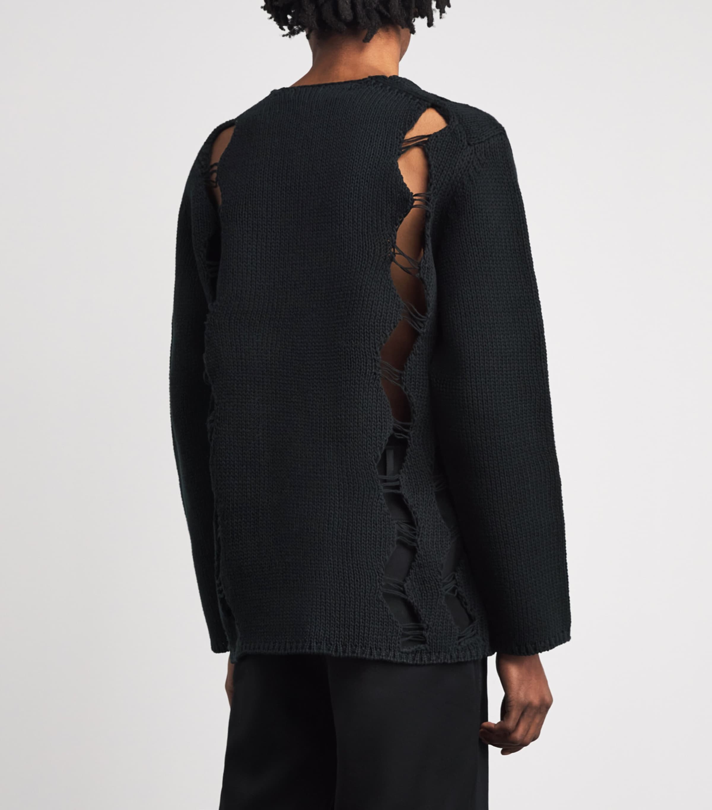 Comme Des Garçons Homme Plus Mens Cotton-Blend Distressed Sweater Black Image 5