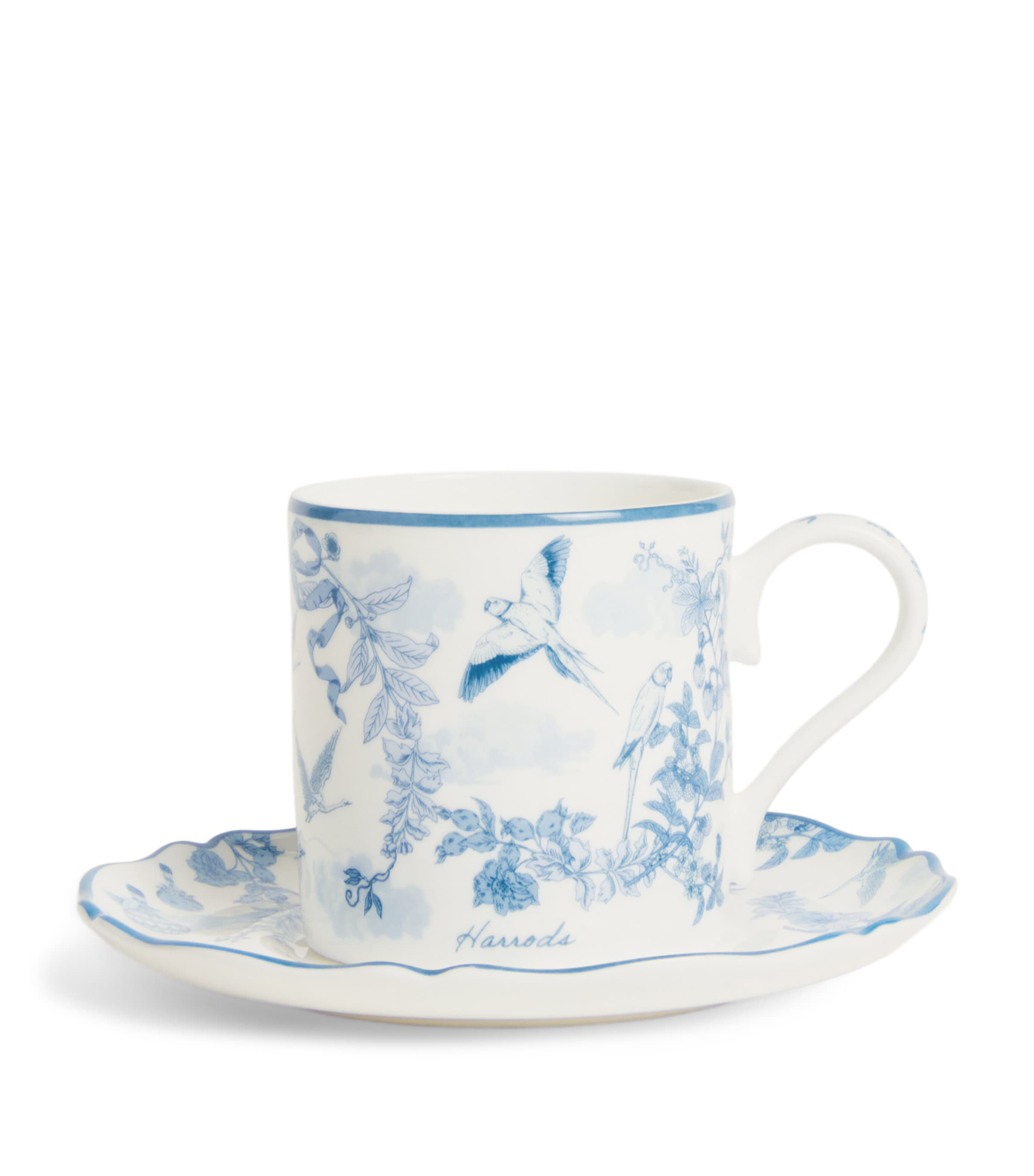 Harrods Fine Bone China Toile Espresso Cup and Saucer Blue Image 1