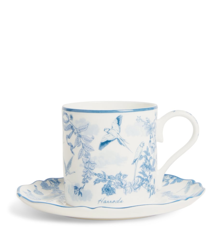 Harrods Fine Bone China Toile Espresso Cup and Saucer Blue Image 1
