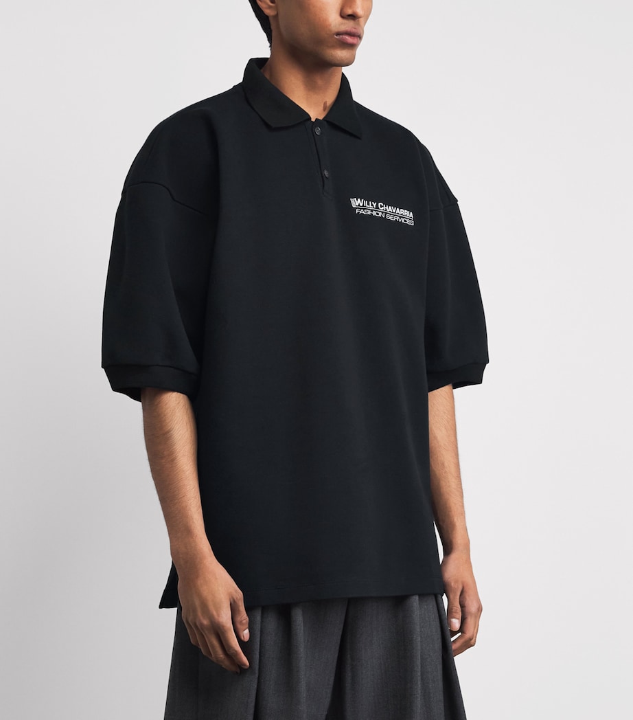 Willy Chavarria Mens Cotton Football Polo Shirt Black Image 4