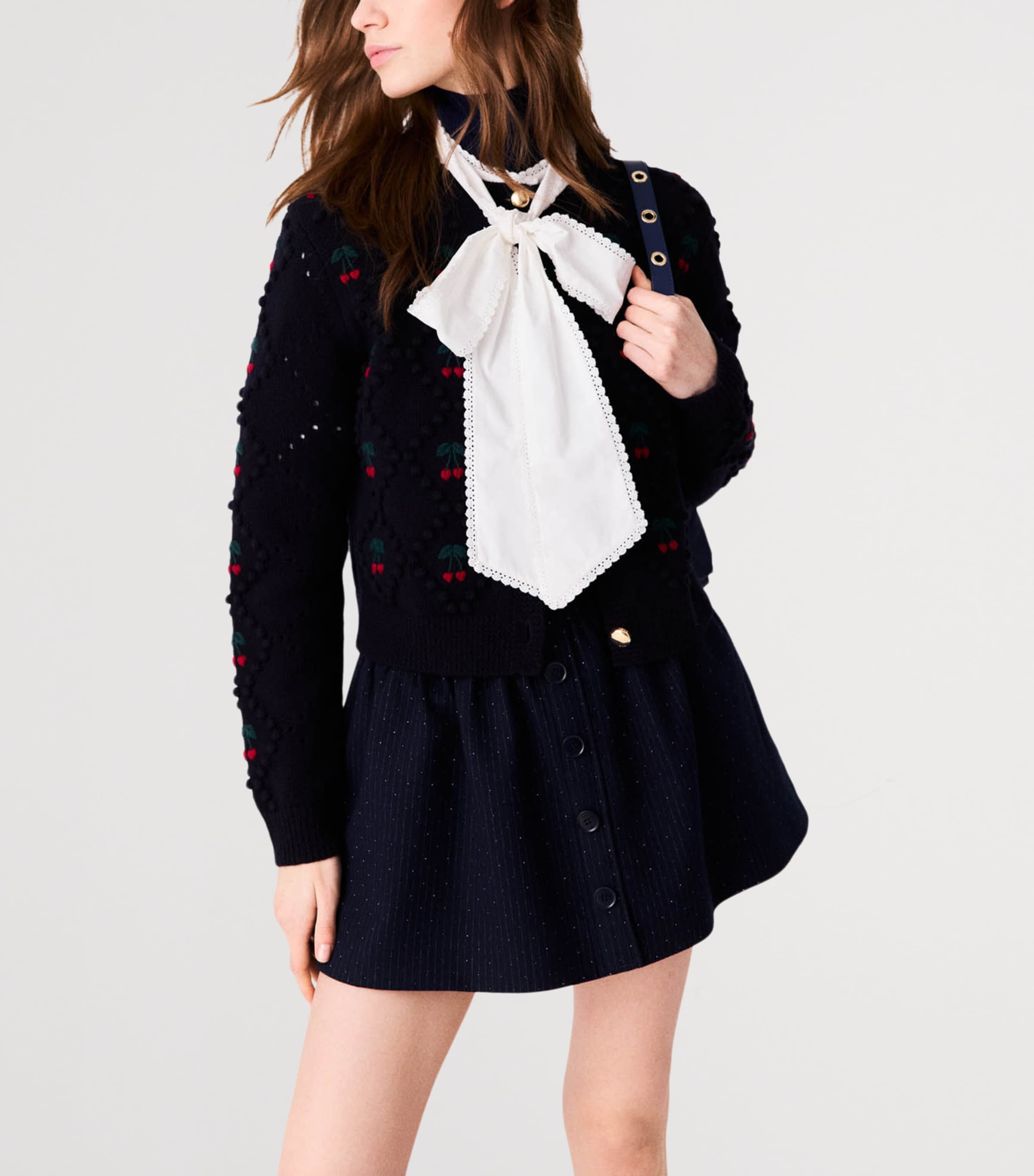 Maje Womens Wool Cherry-Embroidered Cardigan Navy Image 5