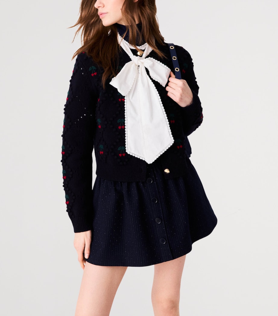 Maje Womens Wool Cherry-Embroidered Cardigan Navy Image 5