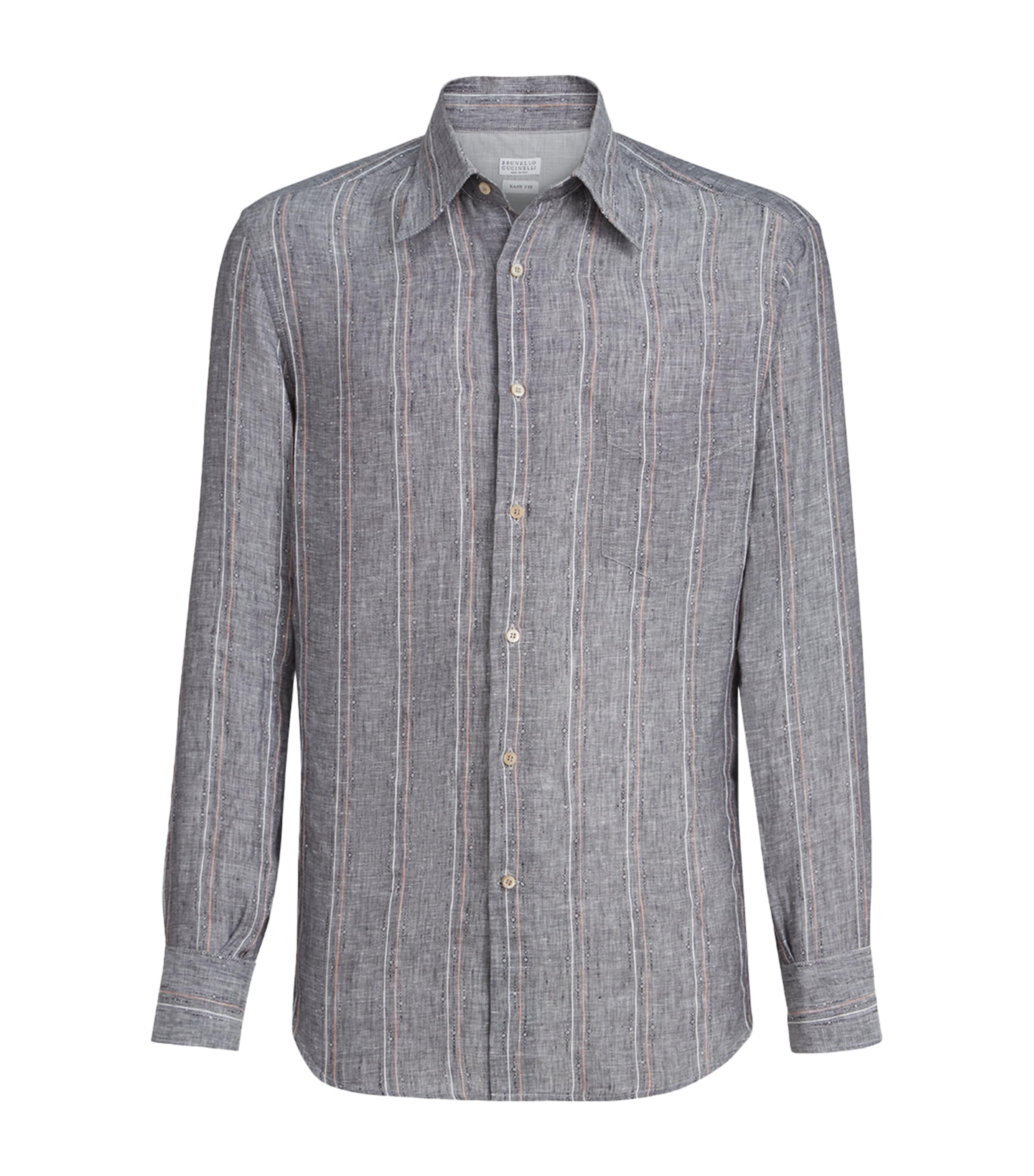 Brunello Cucinelli Mens Linen Stripe Shirt Image 1