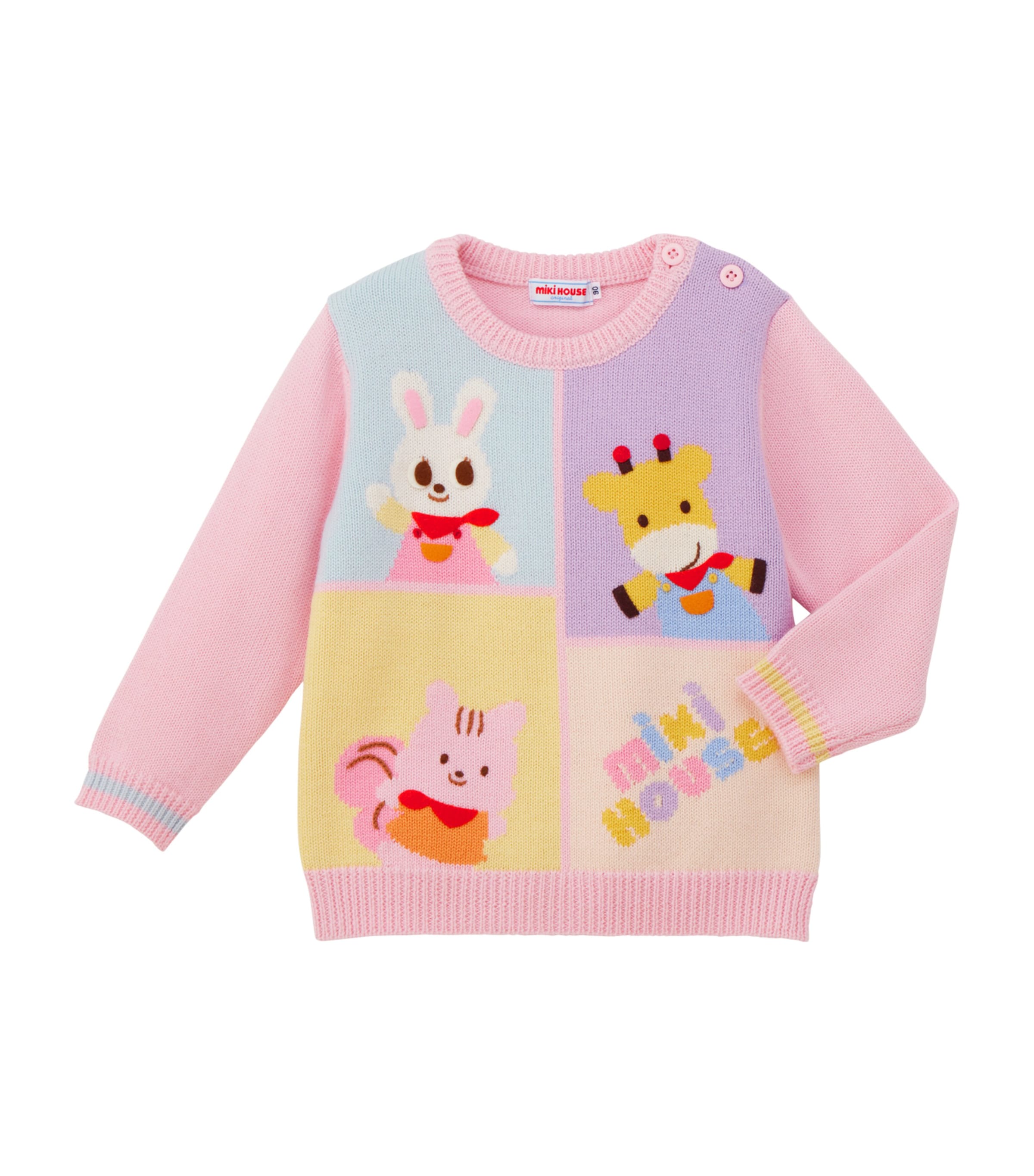 Miki House Wool-blend Colour-block Sweater In Pink