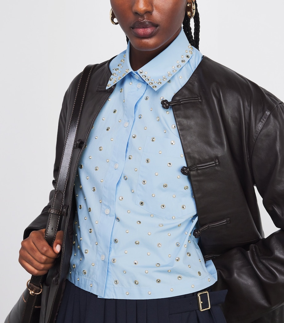 Cotton Rhinestone Shirt SKY BLUE Image 6