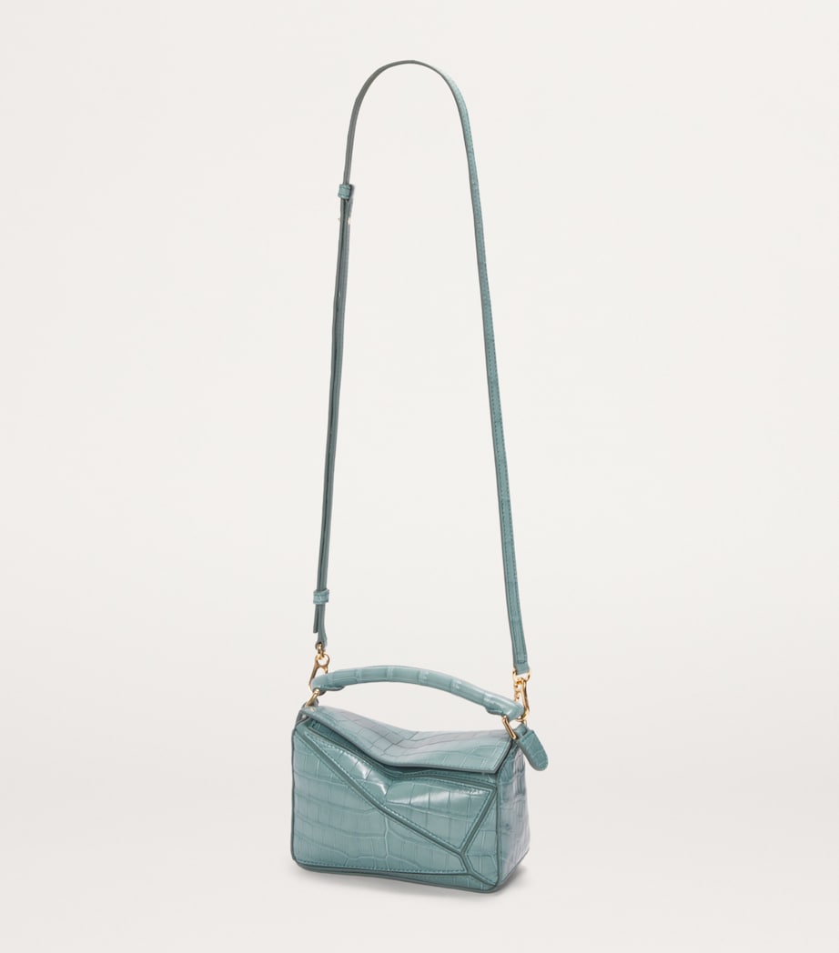 Mini Crocodile Puzzle Top-Handle Bag GREY BLUE Image 6