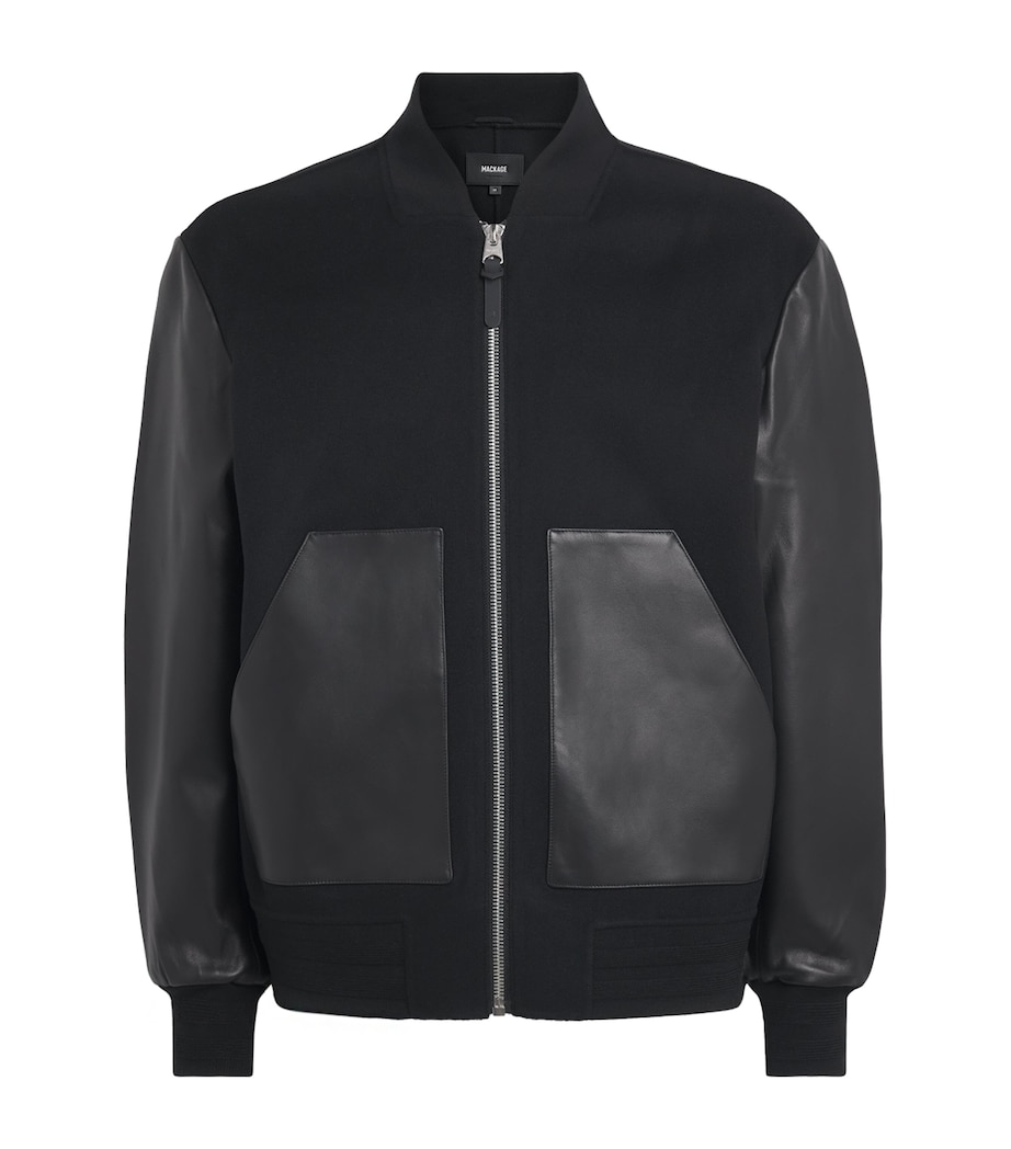 Mackage Mens Wool Leather-Trim Emilio Bomber Jacket Black Image 1