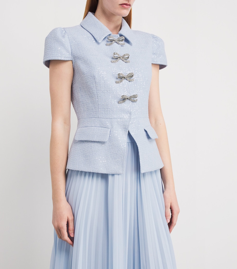 Bouclé-Chiffon Bow Midi Dress BLUE Image 5