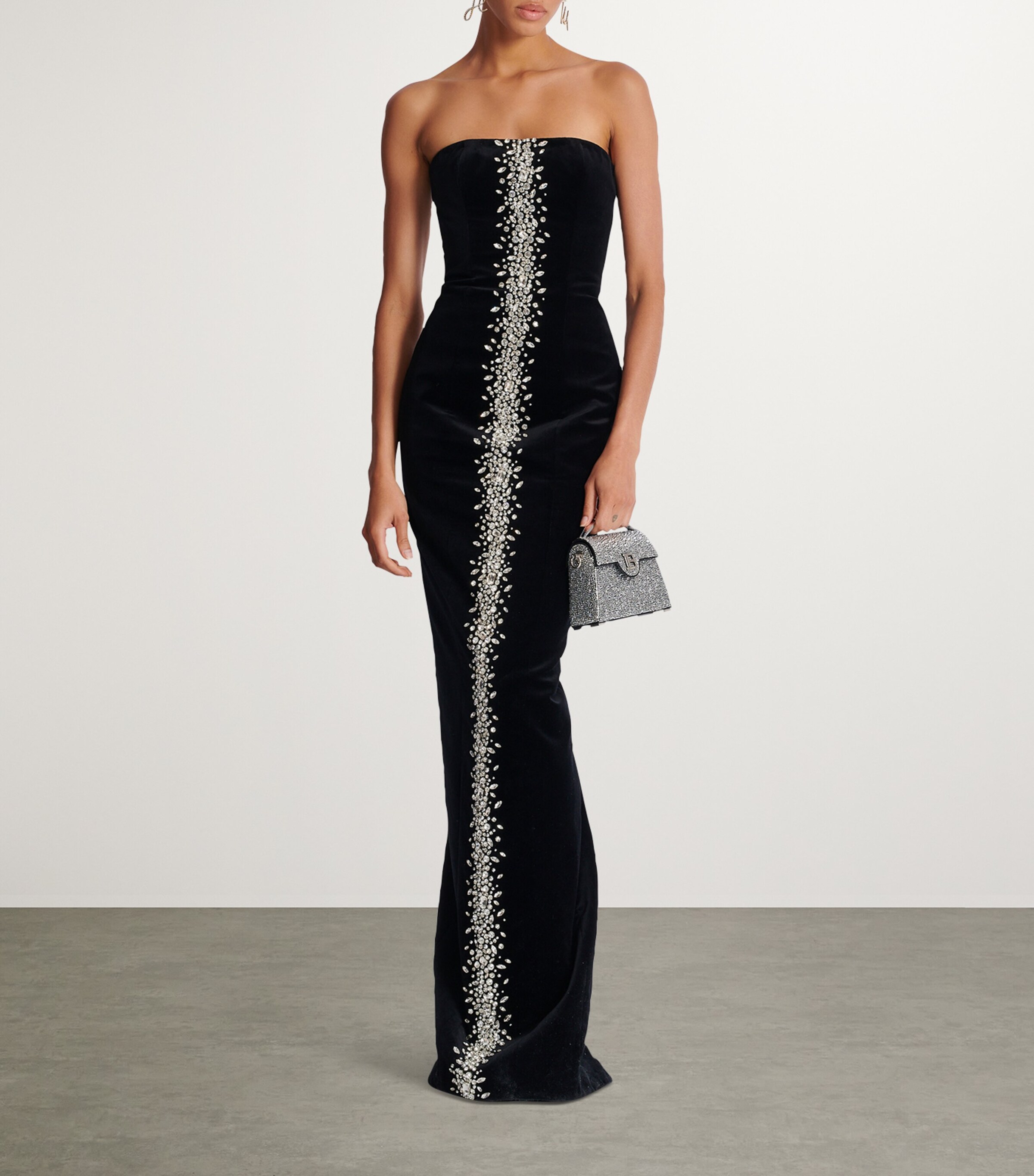Embroidered-Velvet Maxi Dress EAW NOIR/CRISTAL Image 8