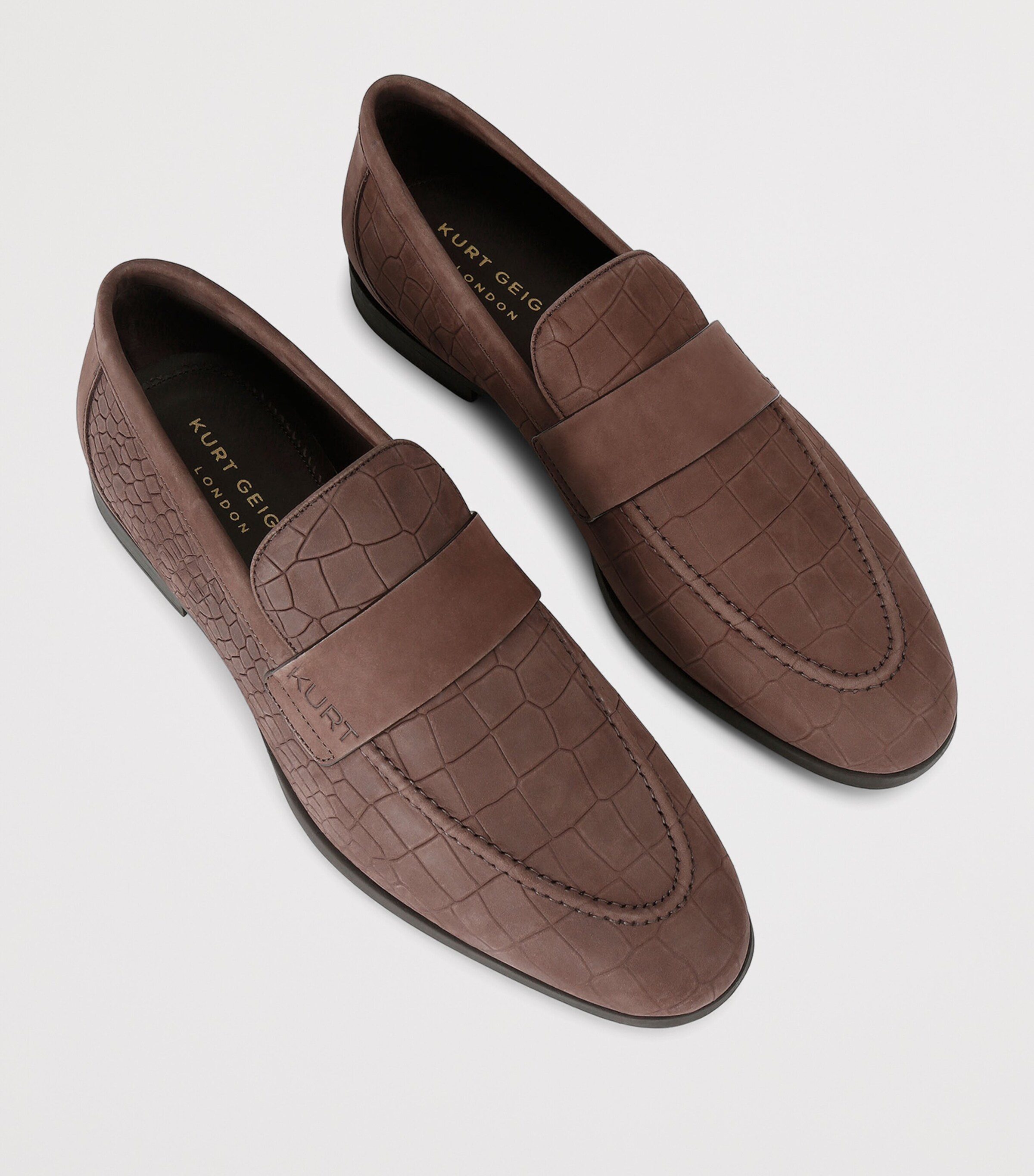 Kurt Geiger London Croc-Embossed Suede Aldgate Flex Loafers Dark Brown Image 4